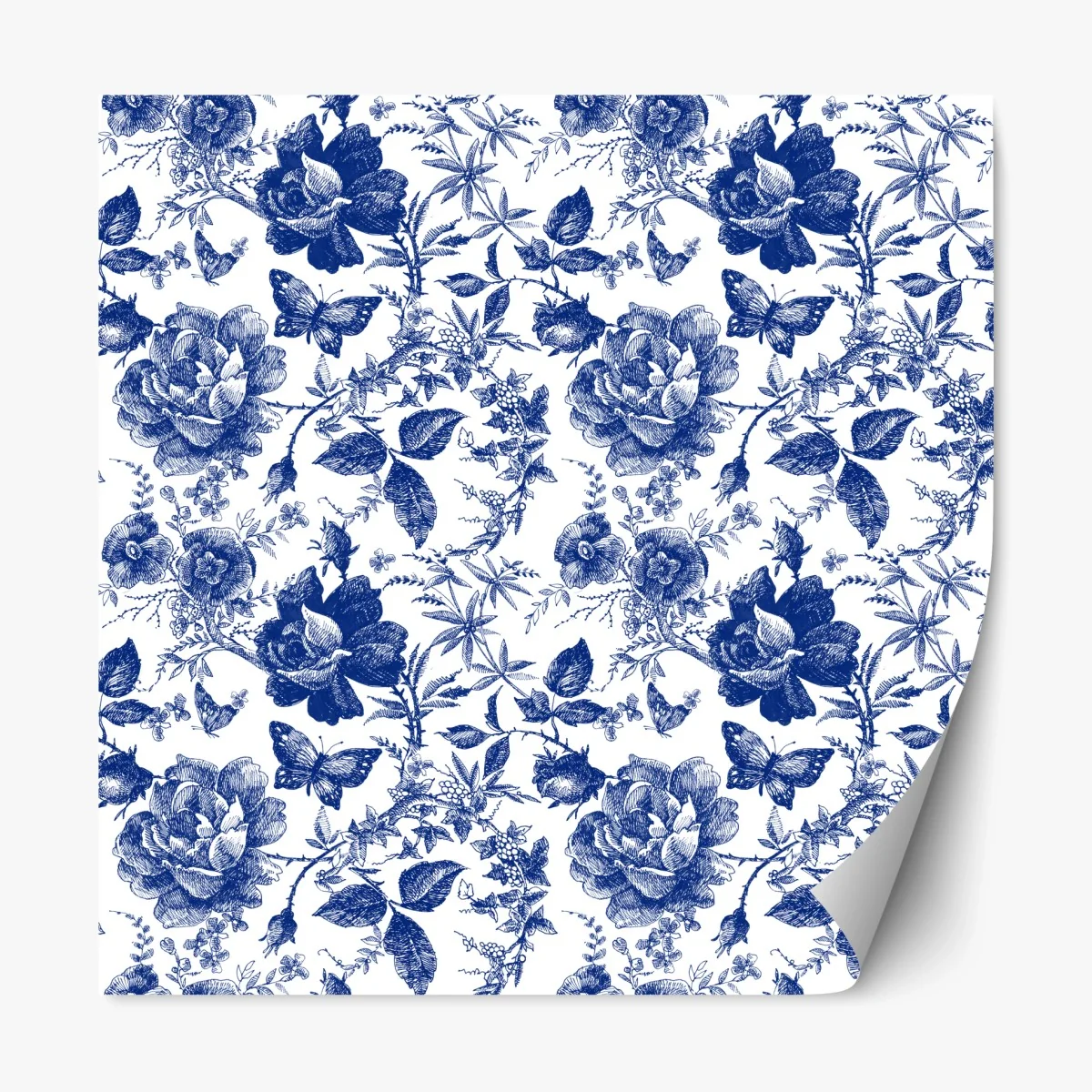 Repositionierbarer Aufkleber blaues blumen toile-muster – Wallnifity®