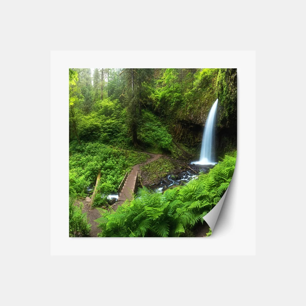 Repositionierbarer Aufkleber üppiger waldwasserfall panorama – Wallnifity® Repositionierbarer Aufkleber üppiger waldwasserfall panorama – Wallnifity®