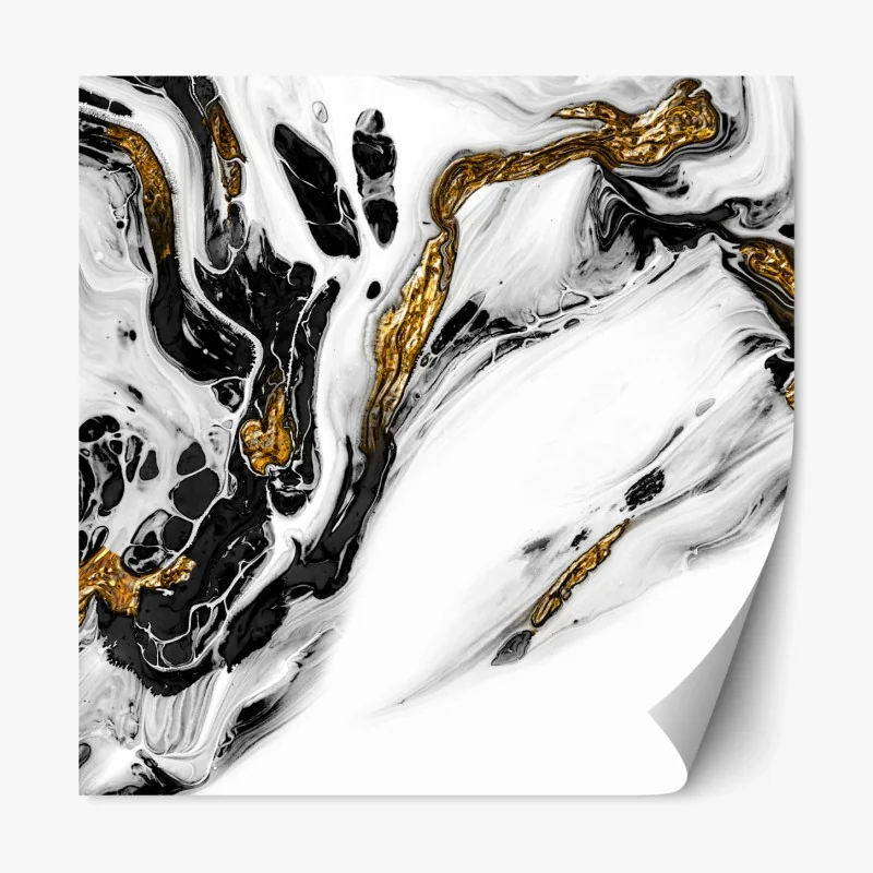 Repositionierbarer Aufkleber schwarz-weiße abstraktion mit goldenen adern