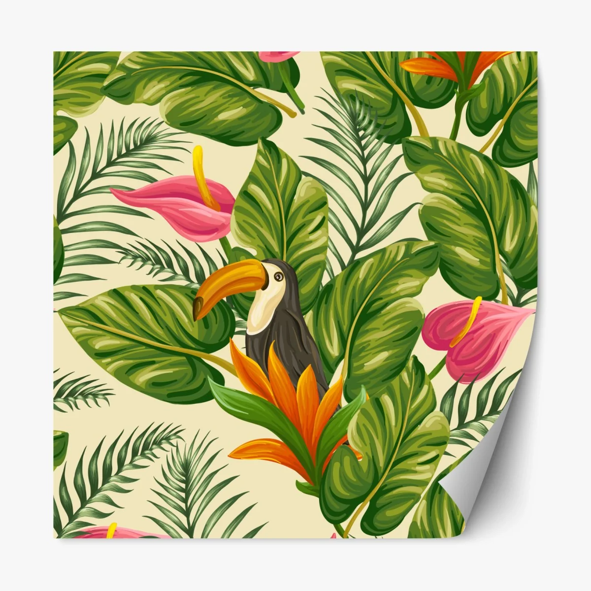 Repositionierbarer Aufkleber tropisches botanisches muster mit tukan – Wallnifity® Repositionierbarer Aufkleber tropisches botanisches muster mit tukan – Wallnifity®