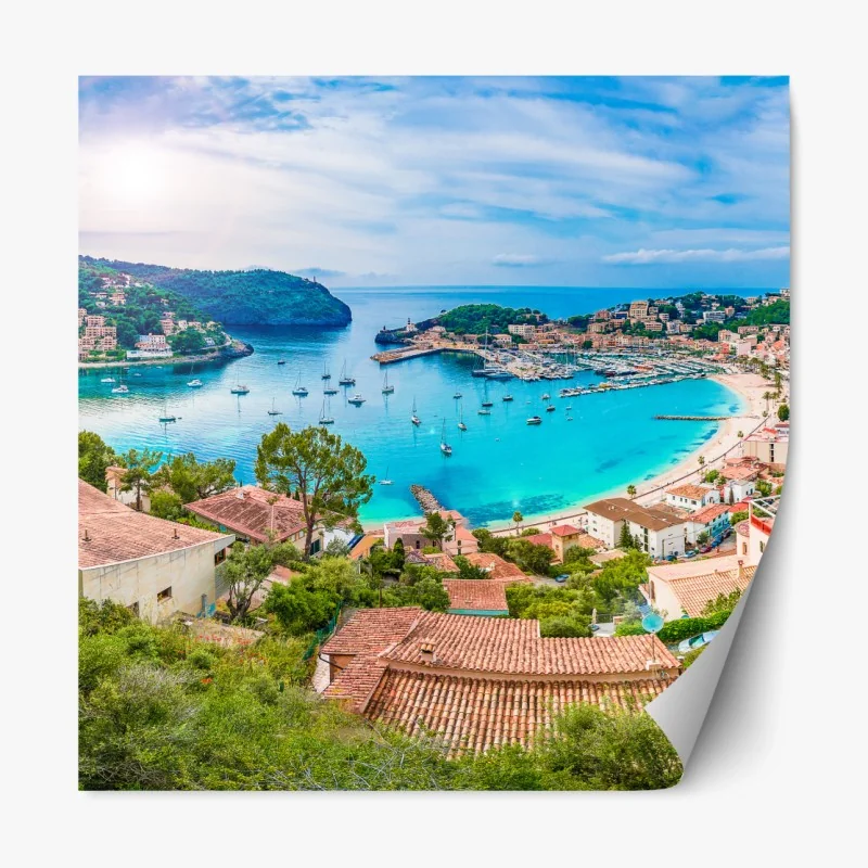 Repositionierbarer Aufkleber türkis beiges blumen geometrisches muster – Wallnifity®