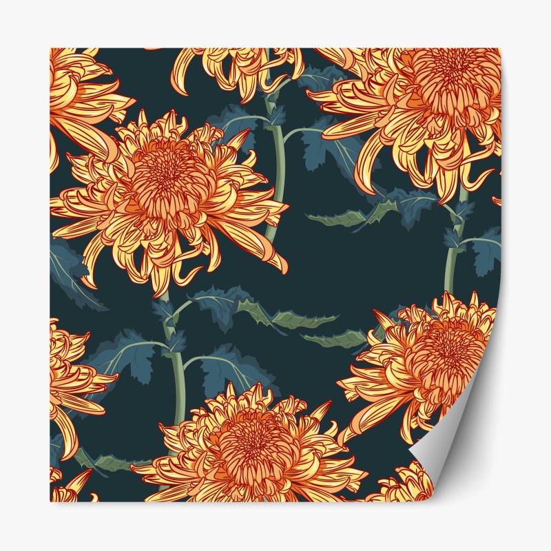 Repositionierbarer Aufkleber goldene chrysantheme botanisches muster