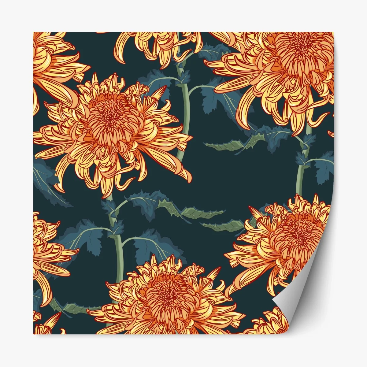 Repositionierbarer Aufkleber goldene chrysantheme botanisches muster – Wallnifity® Repositionierbarer Aufkleber goldene chrysantheme botanisches muster – Wallnifity®