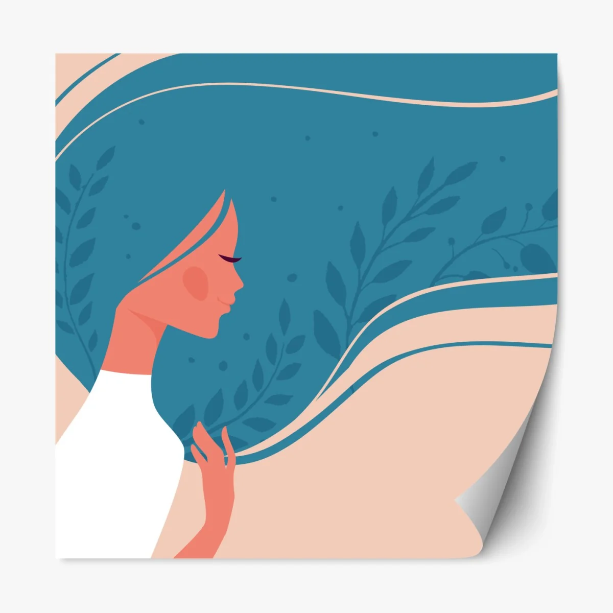 Repositionierbarer Aufkleber sanftes blumiges profil mit fließendem haar – Wallnifity® Repositionierbarer Aufkleber sanftes blumiges profil mit fließendem haar – Wallnifity®