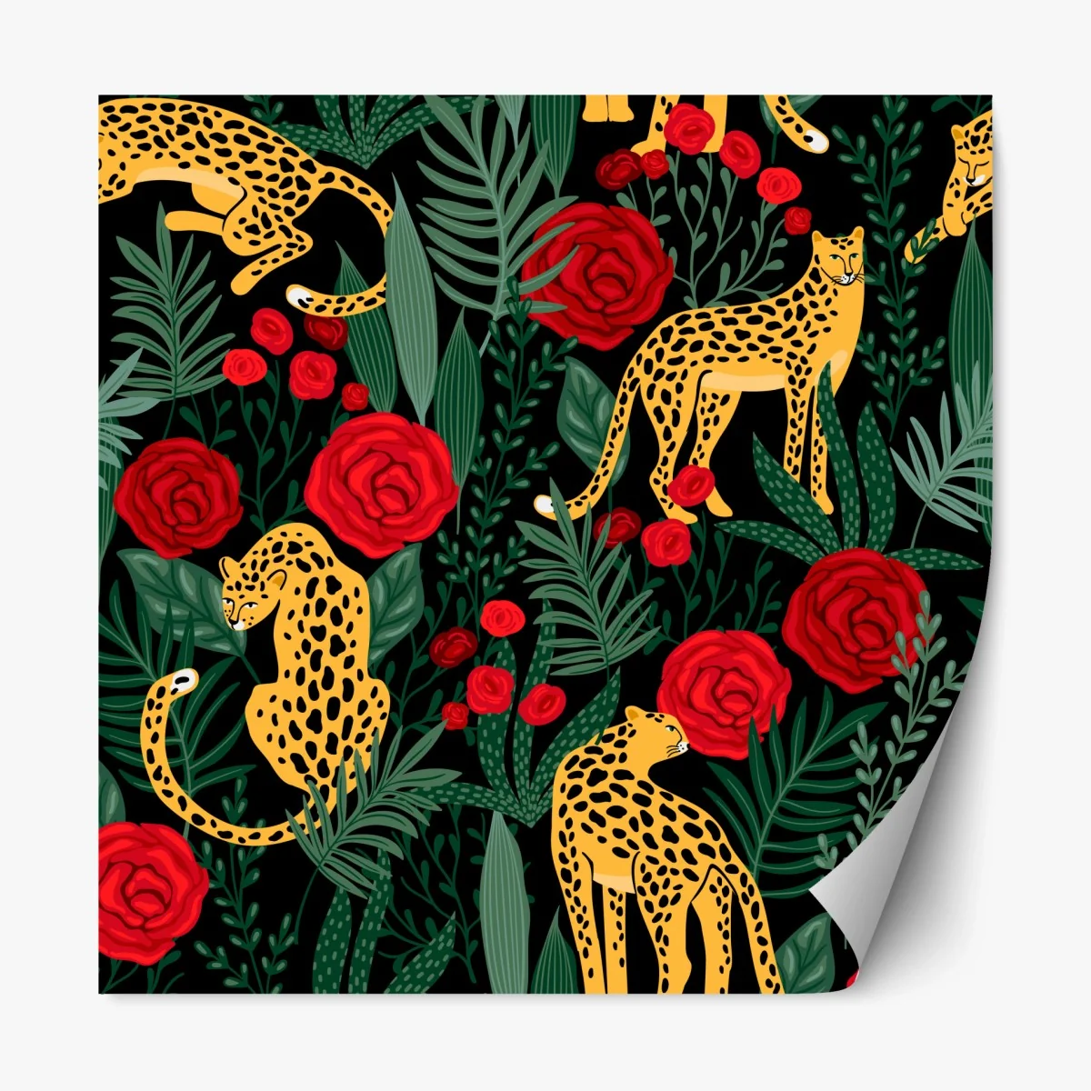 Repositionierbarer Aufkleber exotisches muster mit leoparden und rosen – Wallnifity® Repositionierbarer Aufkleber exotisches muster mit leoparden und rosen – Wallnifity®