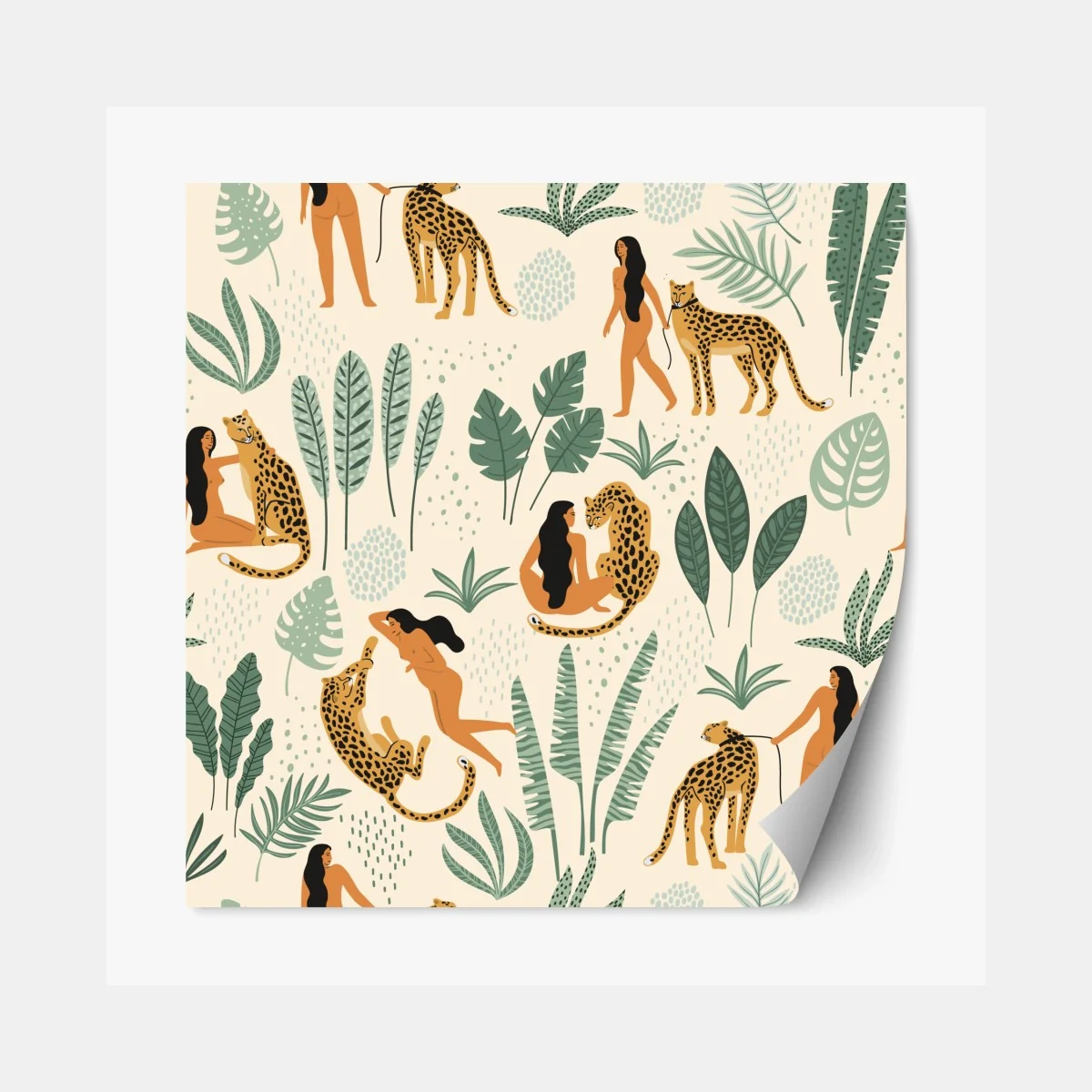 Repositionierbarer Aufkleber exotisches muster mit geparden und blättern – Wallnifity® Repositionierbarer Aufkleber exotisches muster mit geparden und blättern – Wallnifity®