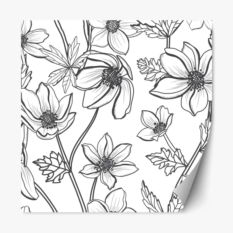 Repositionierbarer Aufkleber botanische linienzeichnung mit blumen – Wallnifity® Repositionierbarer Aufkleber botanische linienzeichnung mit blumen – Wallnifity®