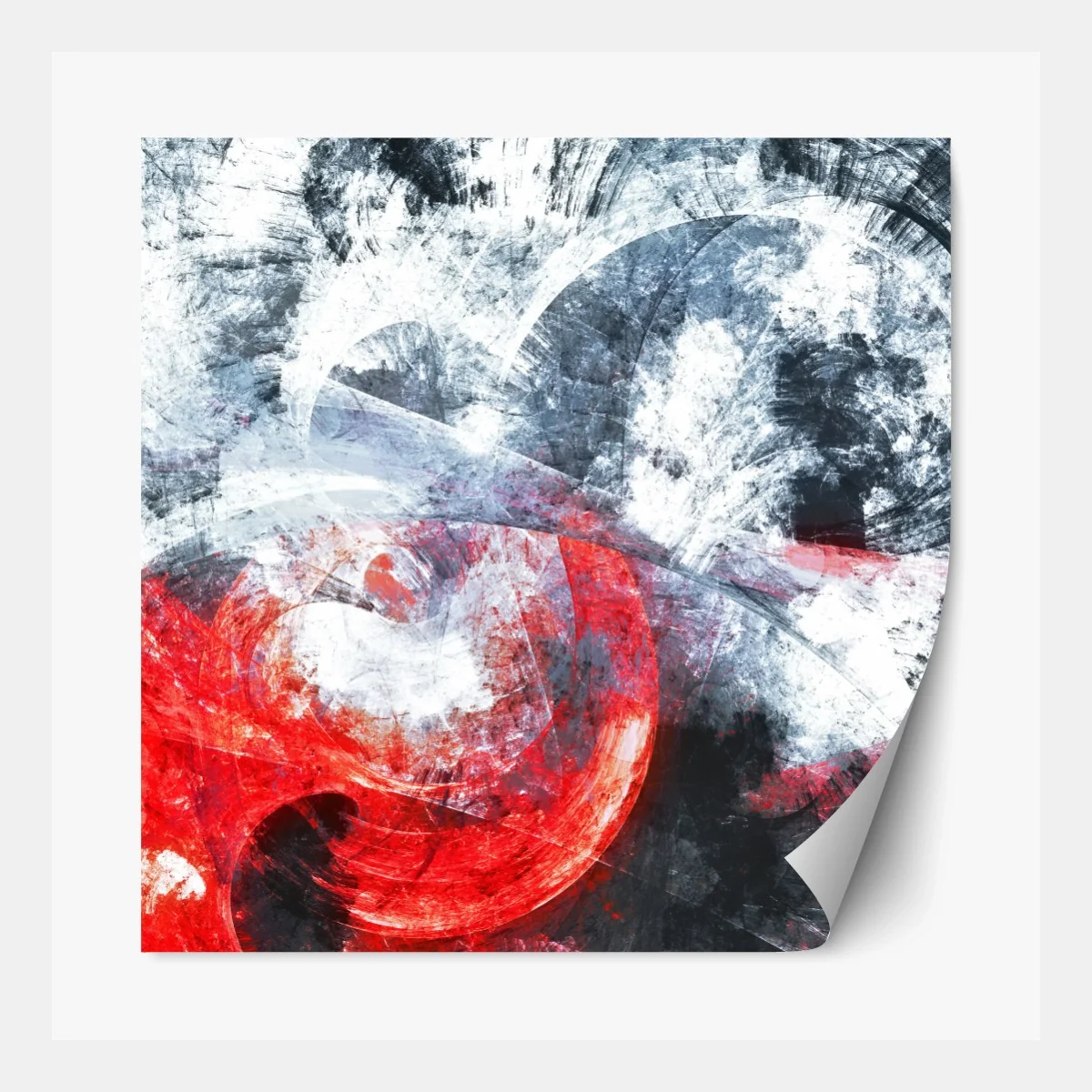 Repositionierbarer Aufkleber dynamische rote und weiße abstrakte komposition – Wallnifity® Repositionierbarer Aufkleber dynamische rote und weiße abstrakte komposition – Wallnifity®