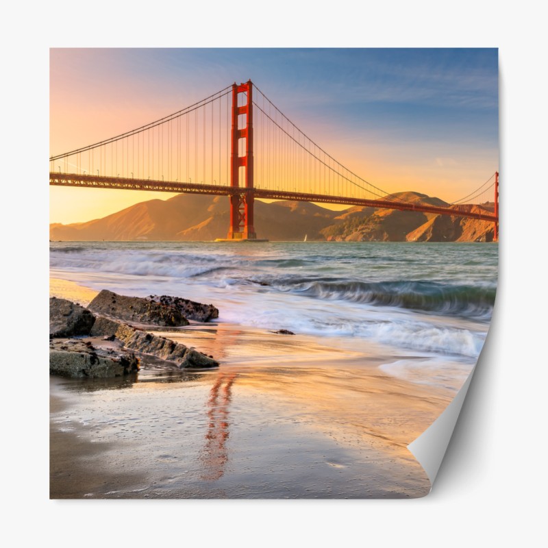 Repositionierbarer Aufkleber sonnenuntergang an der Golden Gate Bridge