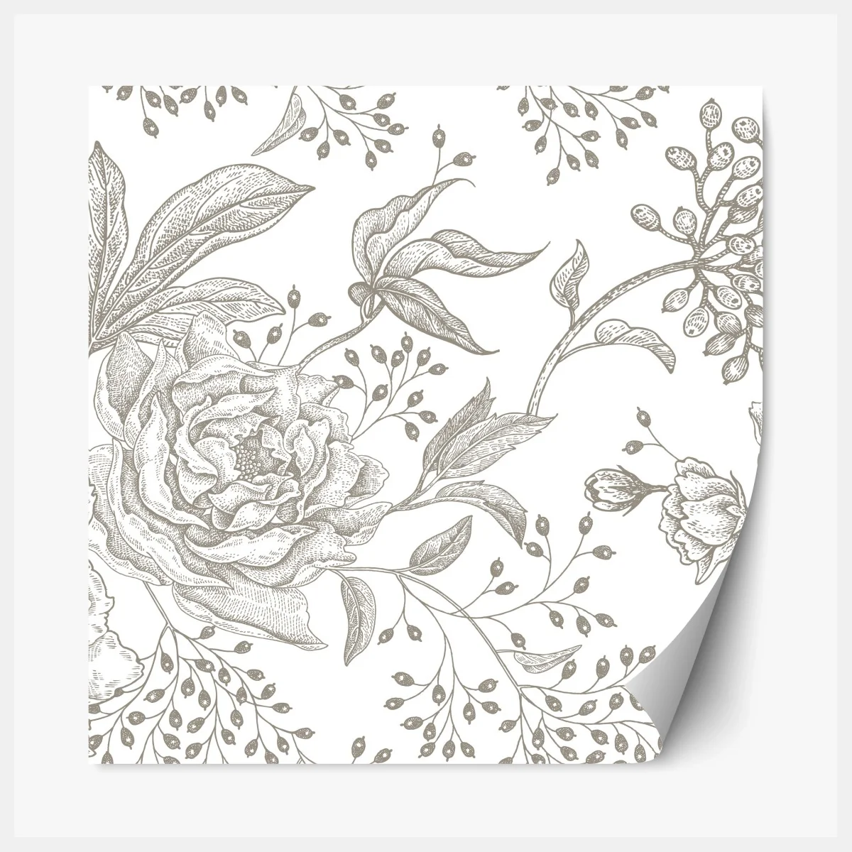 Repositionierbarer Aufkleber zartes botanisches blumenmuster im vintage-stil – Wallnifity® Repositionierbarer Aufkleber zartes botanisches blumenmuster im vintage-stil – Wallnifity®