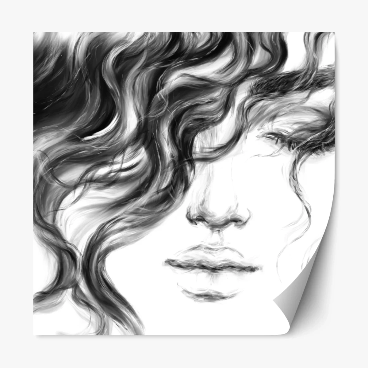 Repositionierbarer Aufkleber ätherisches monochromes porträt – Wallnifity® Repositionierbarer Aufkleber ätherisches monochromes porträt – Wallnifity®