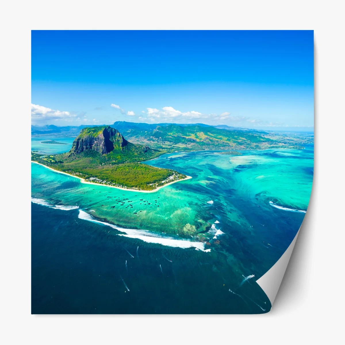 Repositionierbarer Aufkleber Le Morne panorama der türkislagune – Wallnifity® Repositionierbarer Aufkleber Le Morne panorama der türkislagune – Wallnifity®