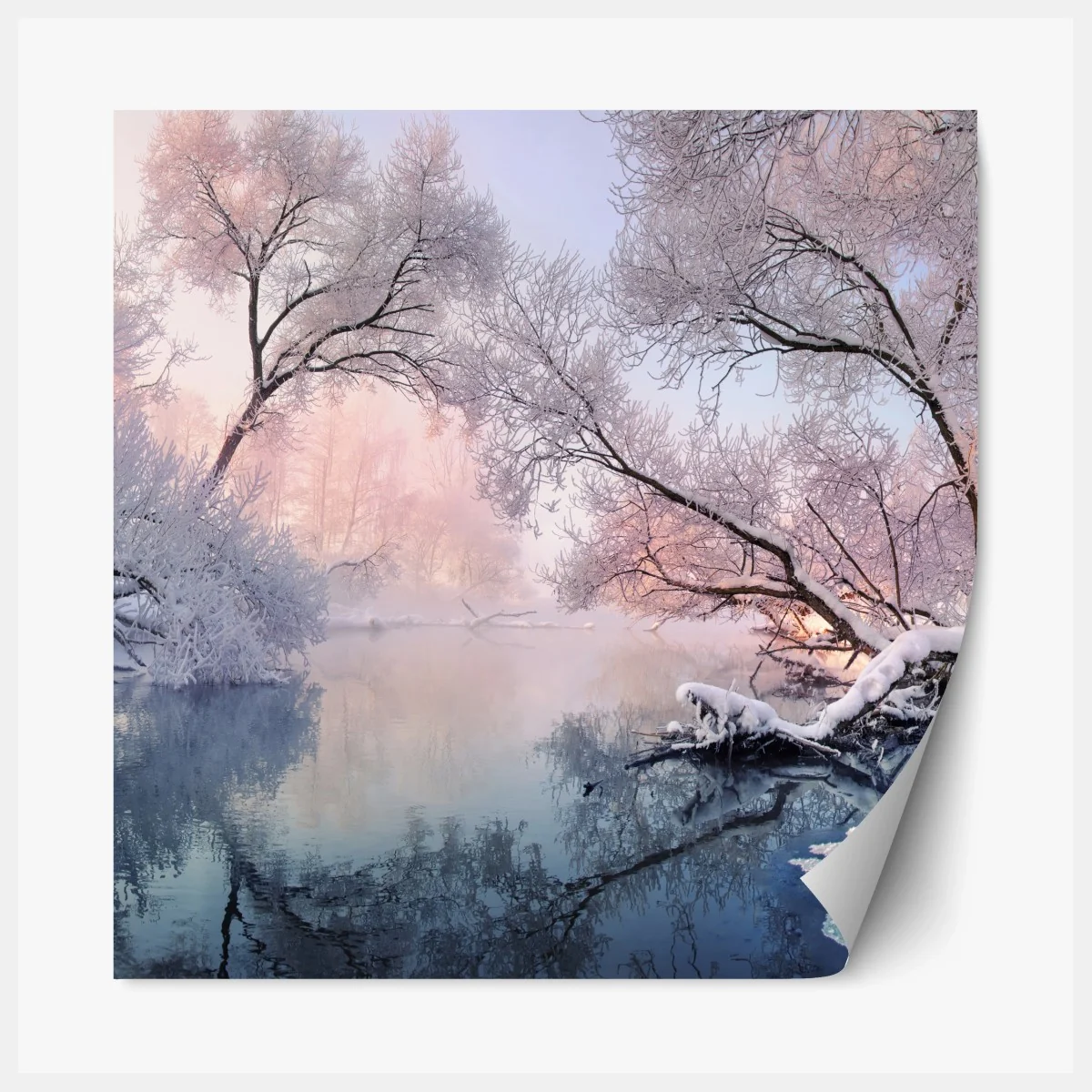 Repositionierbarer Aufkleber ruhige winterlandschaft am fluss – Wallnifity® Repositionierbarer Aufkleber ruhige winterlandschaft am fluss – Wallnifity®