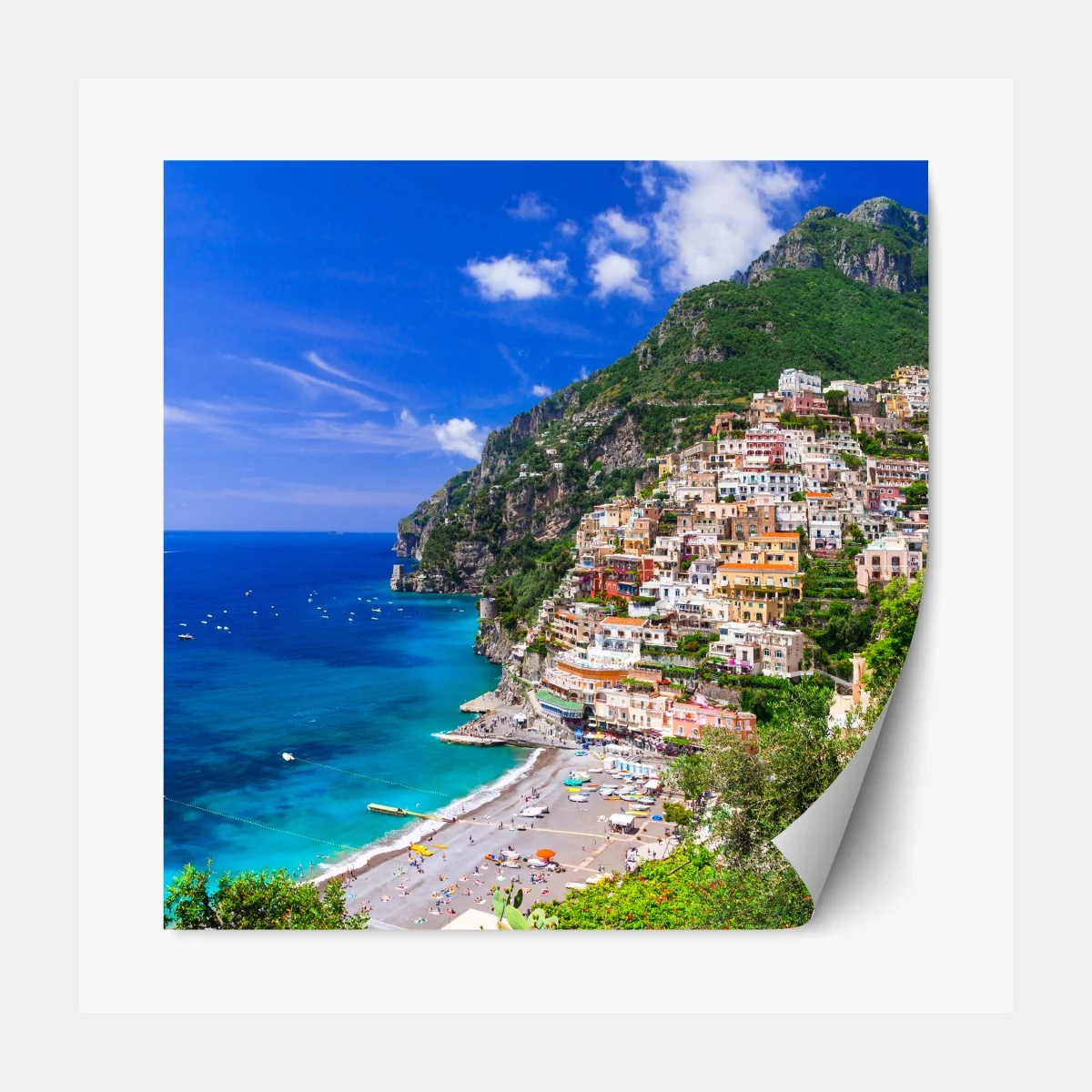 Repositionierbarer Aufkleber sonnige panoramaaufnahme von Positano an der Amalfiküste – Wallnifity®