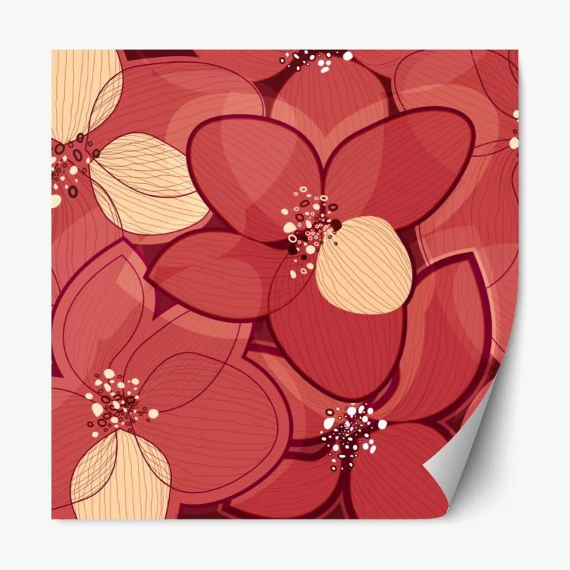 Repositionierbarer Aufkleber rotes blumenmuster mit beigen mittelpunkten