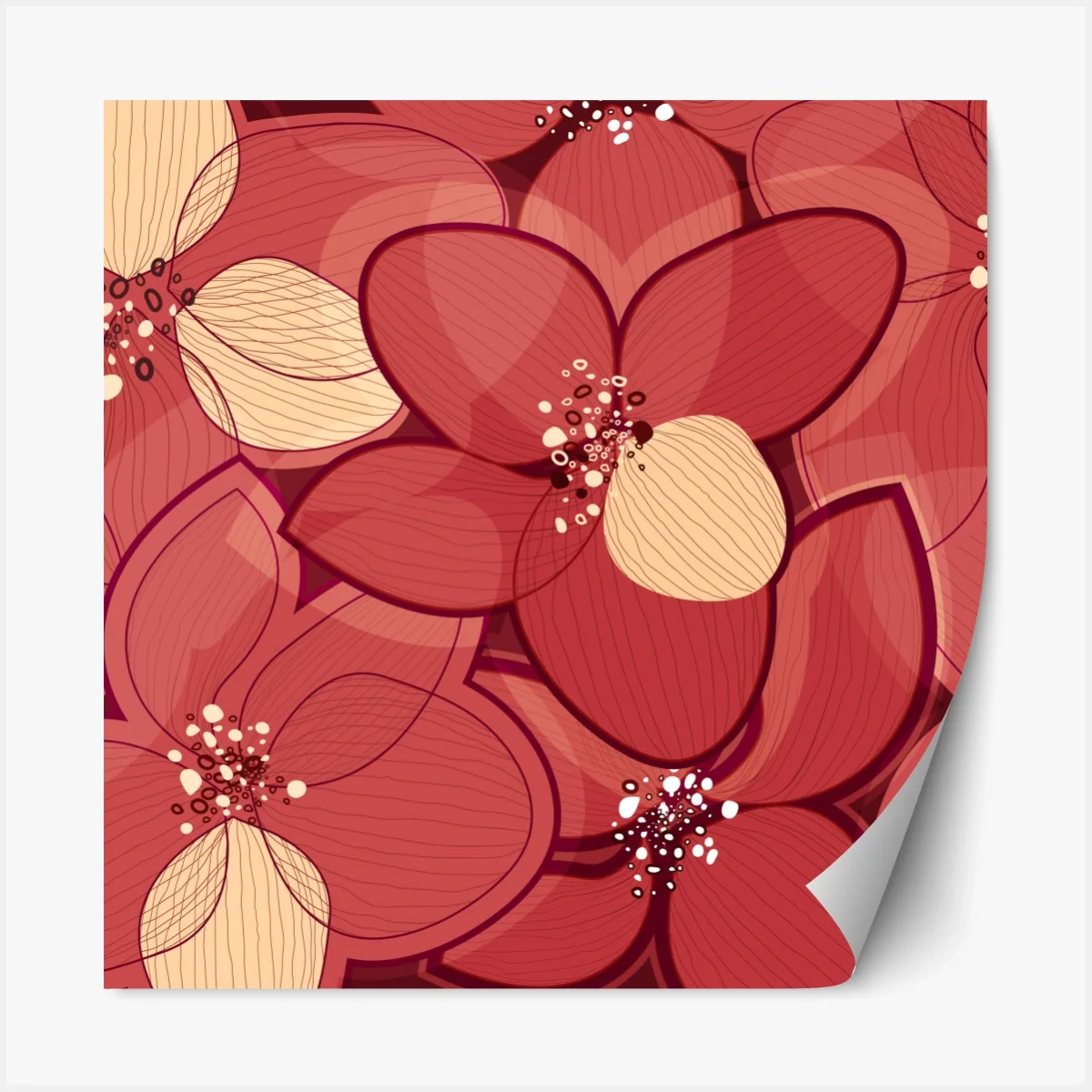 Repositionierbarer Aufkleber rotes blumenmuster mit beigen mittelpunkten – Wallnifity® Repositionierbarer Aufkleber rotes blumenmuster mit beigen mittelpunkten – Wallnifity®