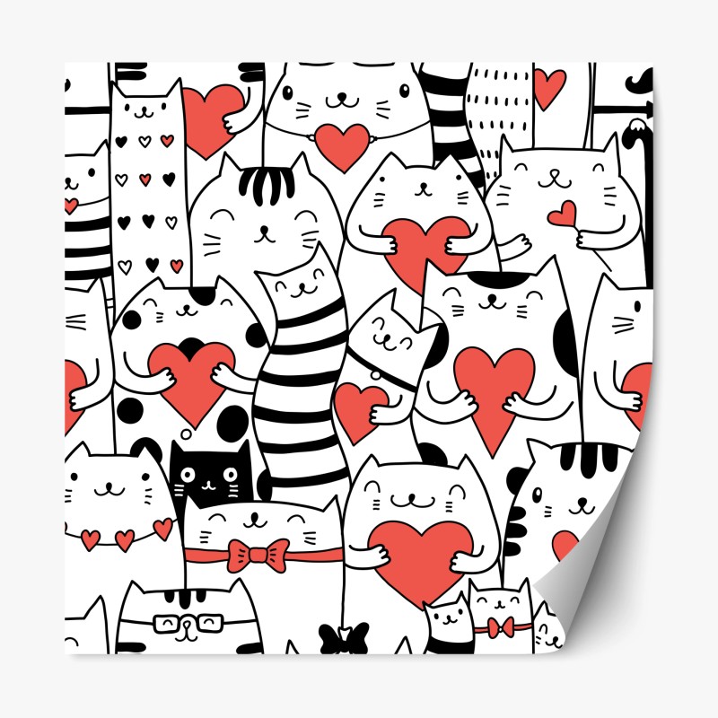 Repositionierbarer Aufkleber süße katzen mit herzen muster