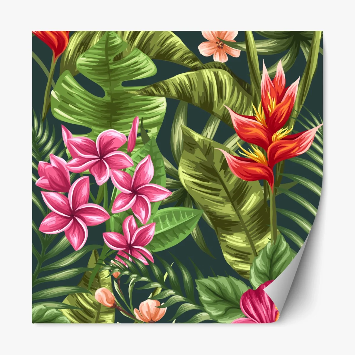 Repositionierbarer Aufkleber tropisches hibiskus- und plumeria-blumenmuster – Wallnifity® Repositionierbarer Aufkleber tropisches hibiskus- und plumeria-blumenmuster – Wallnifity®