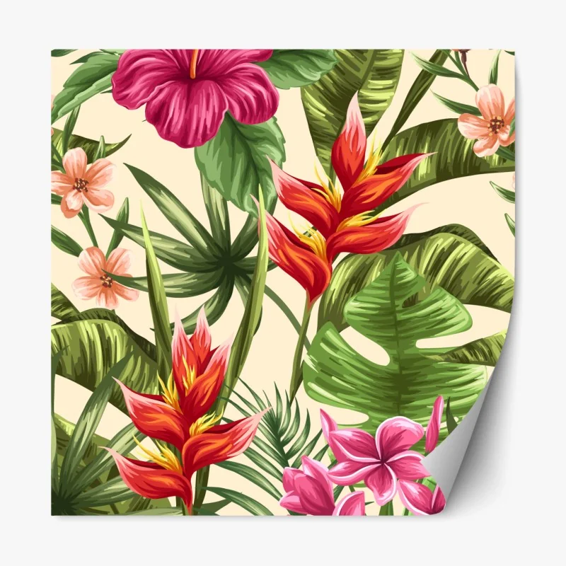 Repositionierbarer Aufkleber tropisches blumenmuster mit hibiskus und plumeria