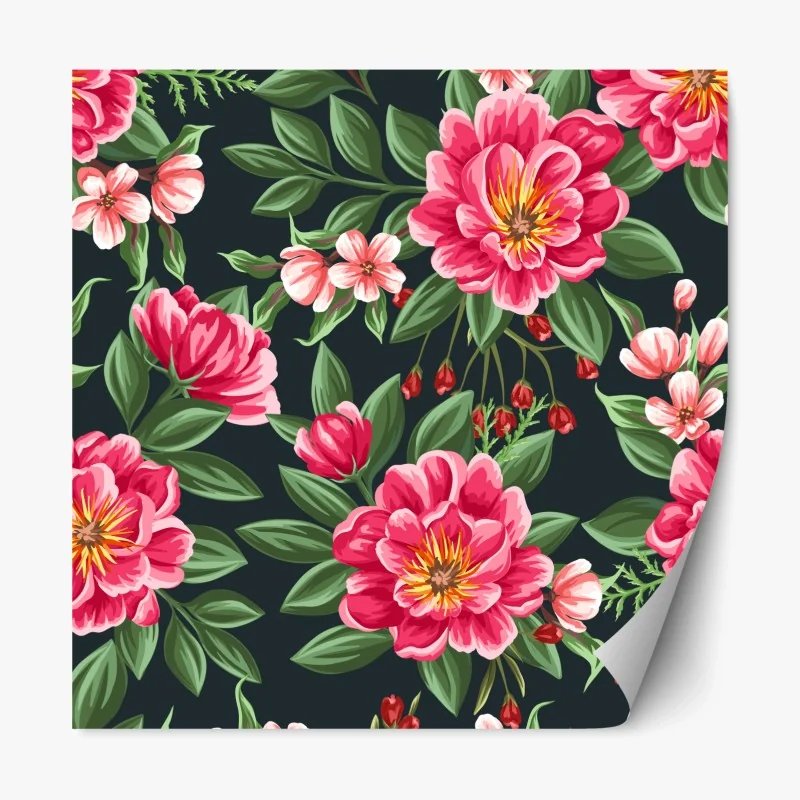 Repositionierbarer Aufkleber rosa aquarell blumenmuster auf dunklem hintergrund