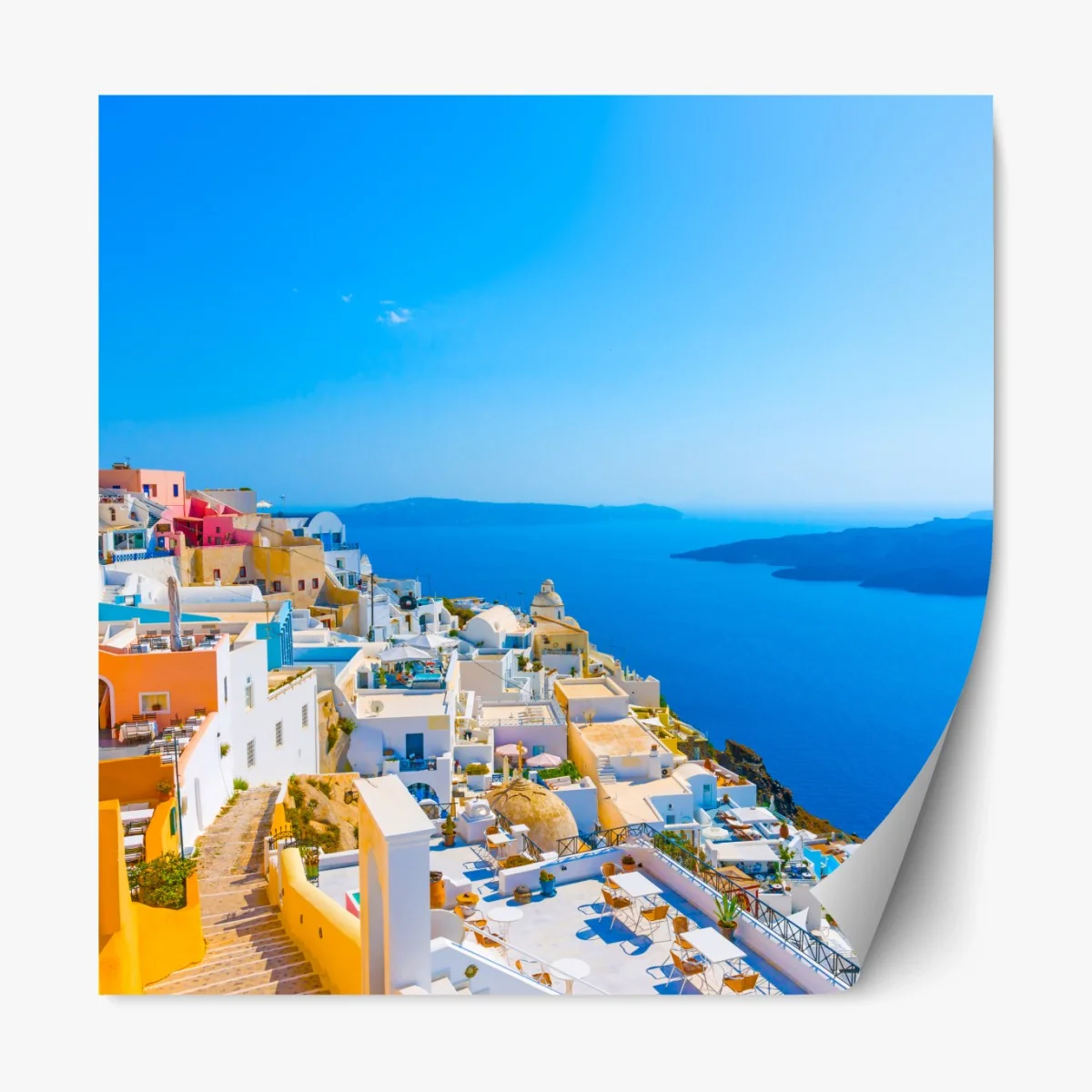 Repositionierbarer Aufkleber sonnige ansicht der caldera von Santorini – Wallnifity® Repositionierbarer Aufkleber sonnige ansicht der caldera von Santorini – Wallnifity®