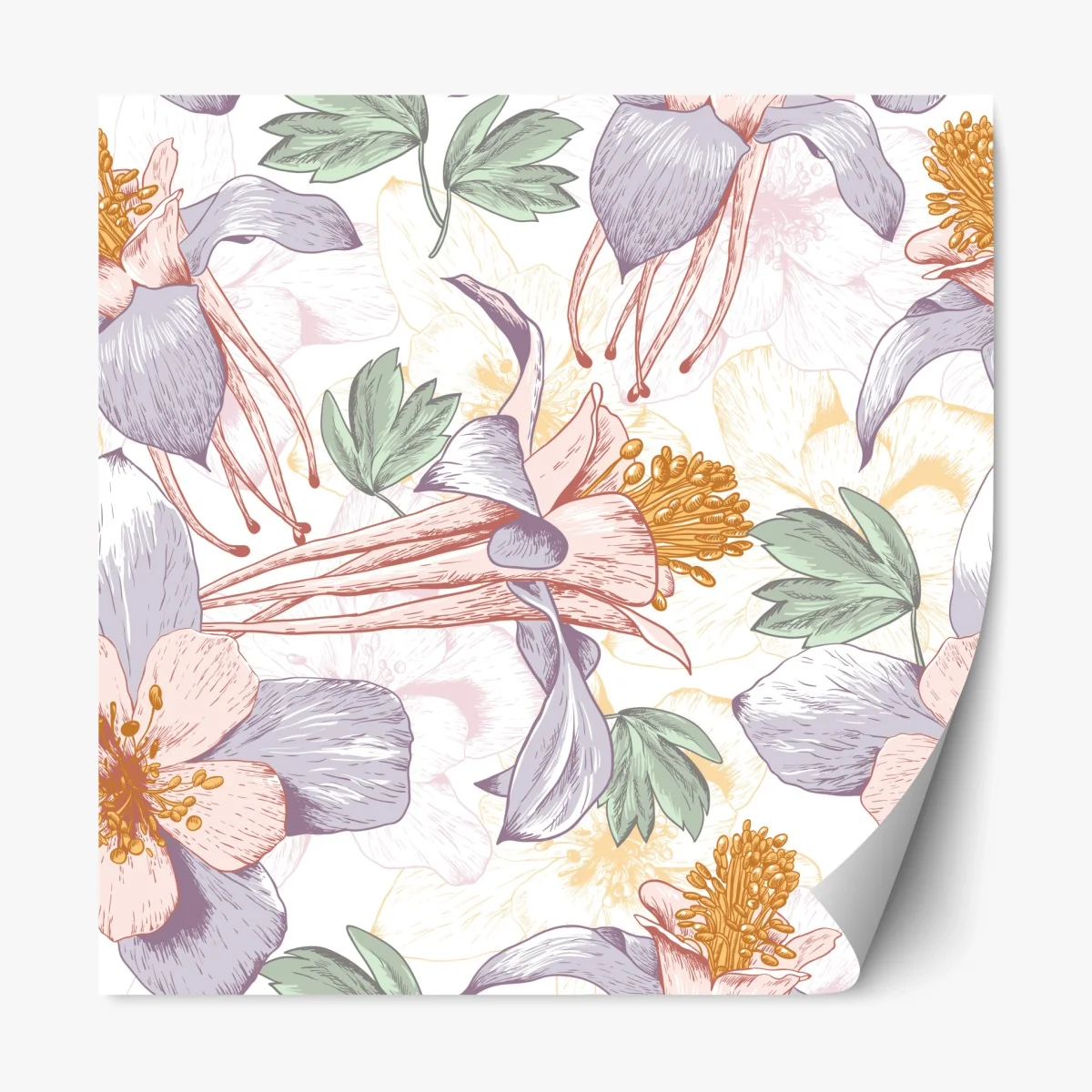 Repositionierbarer Aufkleber zarte pastellblumen im botanischen stil – Wallnifity® Repositionierbarer Aufkleber zarte pastellblumen im botanischen stil – Wallnifity®