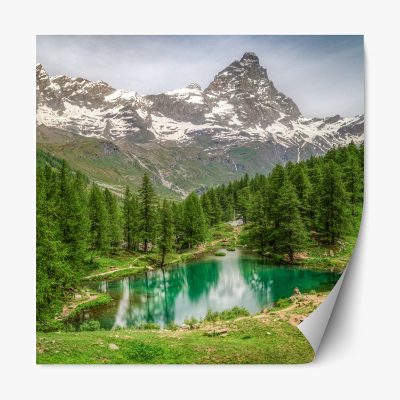 Repositionierbarer Aufkleber blauer see bei Cervinia