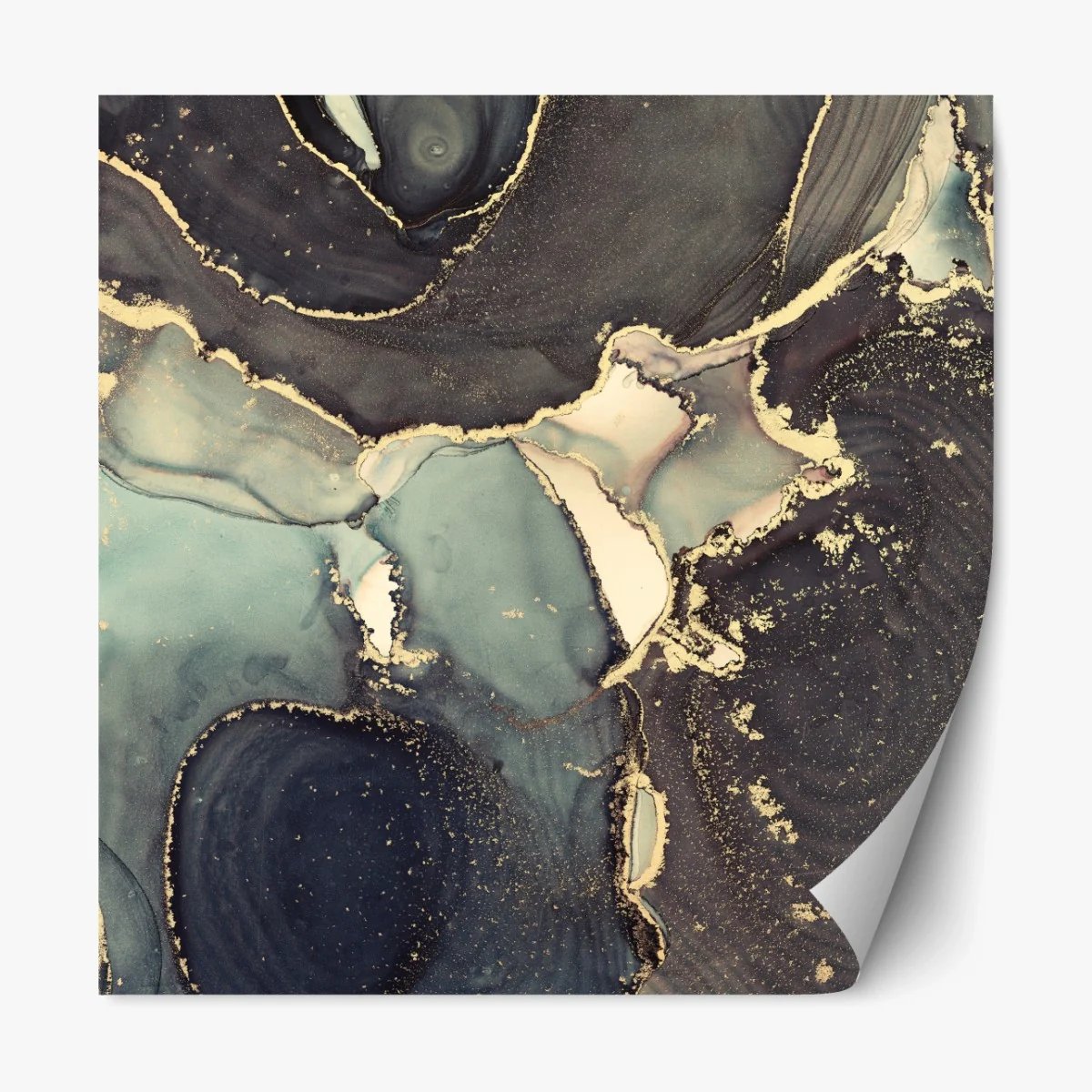 Repositionierbarer Aufkleber türkis und gold abstrakte fließmalerei – Wallnifity® Repositionierbarer Aufkleber türkis und gold abstrakte fließmalerei – Wallnifity®