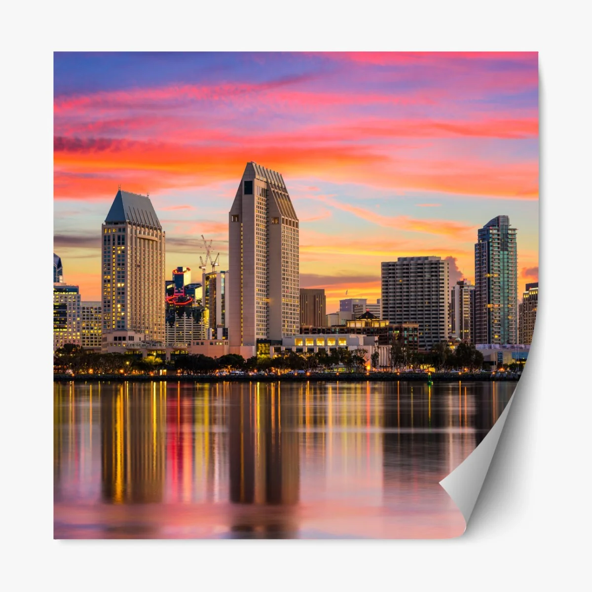 Repositionierbarer Aufkleber San Diego skyline bei sonnenuntergang – Wallnifity® Repositionierbarer Aufkleber San Diego skyline bei sonnenuntergang – Wallnifity®