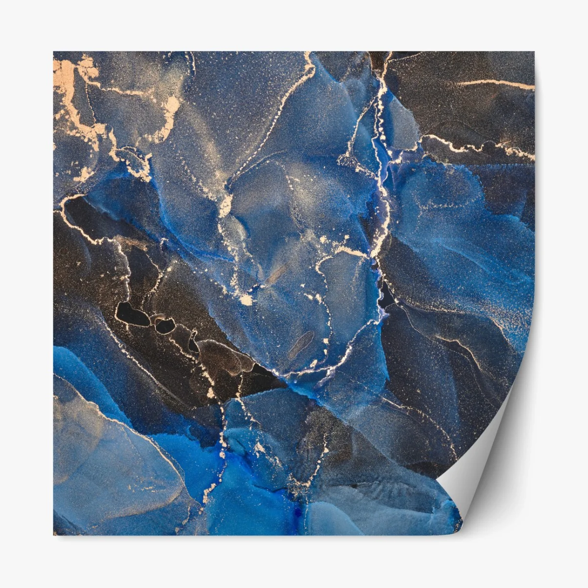 Repositionierbarer Aufkleber luxuriöse blaue und goldene abstrakte wellen – Wallnifity®