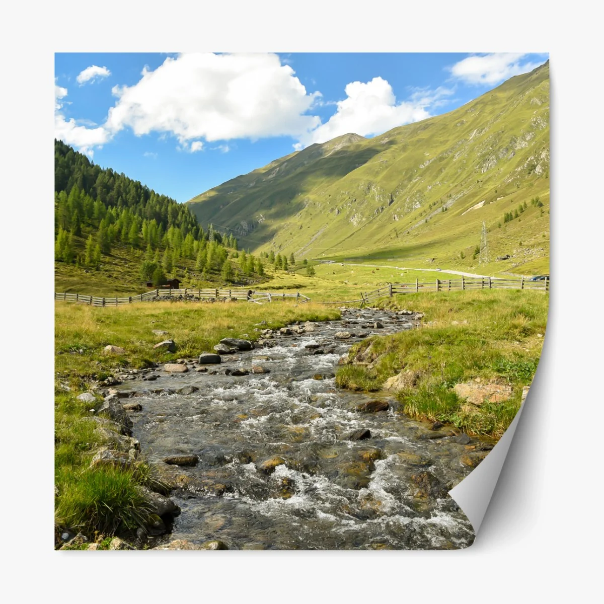 Repositionierbarer Aufkleber alpenbach im sonnigen tal – Wallnifity® Repositionierbarer Aufkleber alpenbach im sonnigen tal – Wallnifity®