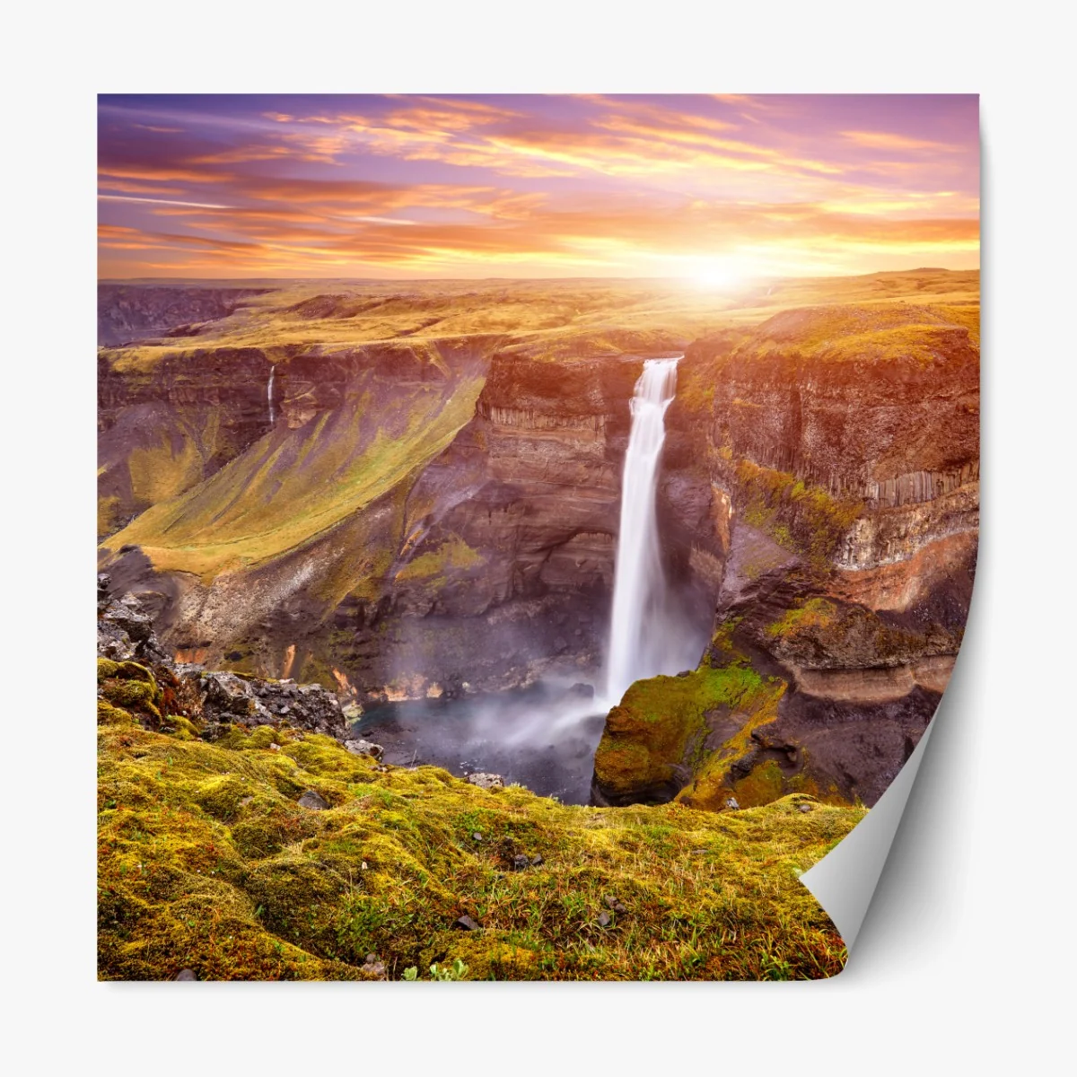 Repositionierbarer Aufkleber Haifoss wasserfall bei sonnenuntergang – Wallnifity® Repositionierbarer Aufkleber Haifoss wasserfall bei sonnenuntergang – Wallnifity®