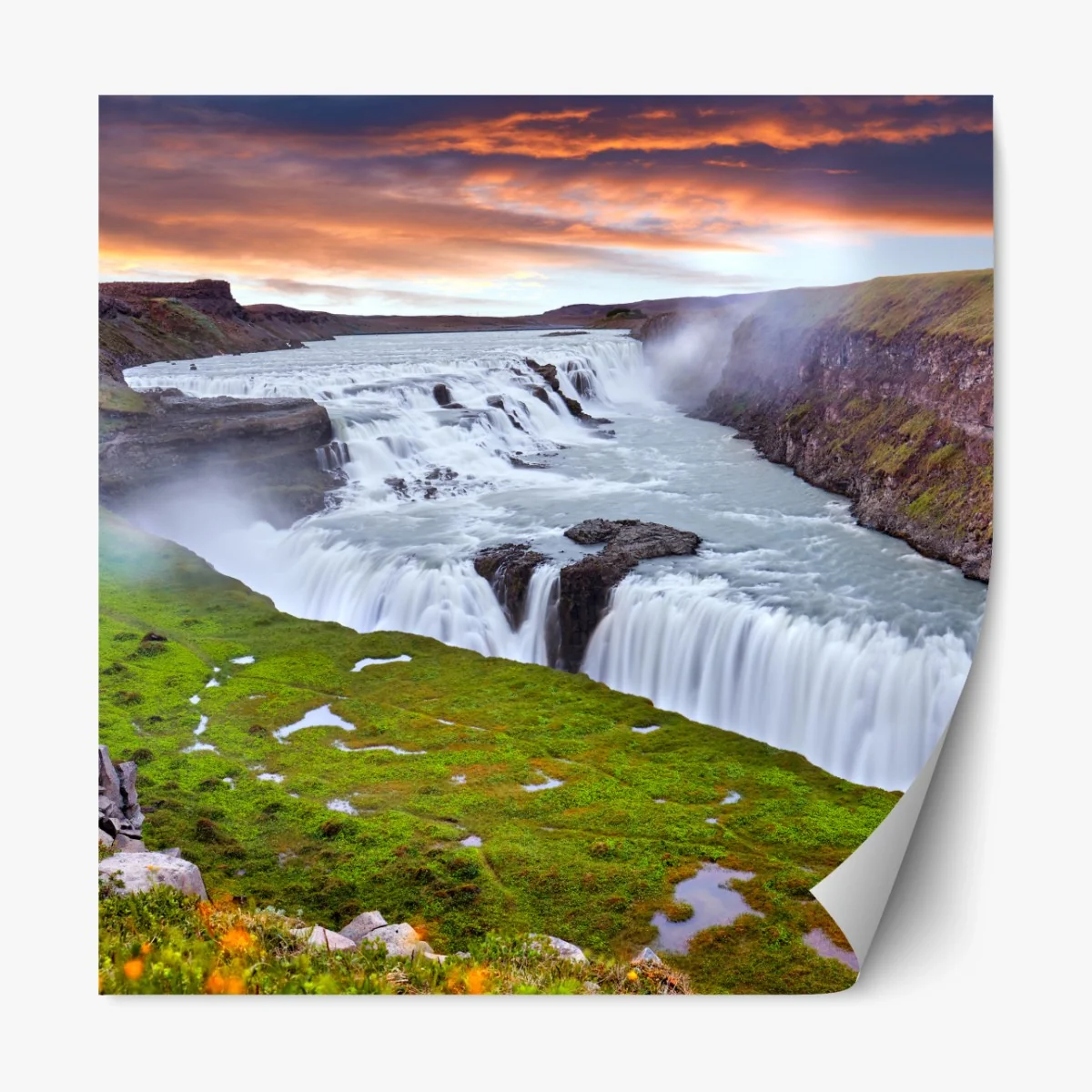 Repositionierbarer Aufkleber panoramablick auf den wasserfall Gullfoss – Wallnifity®