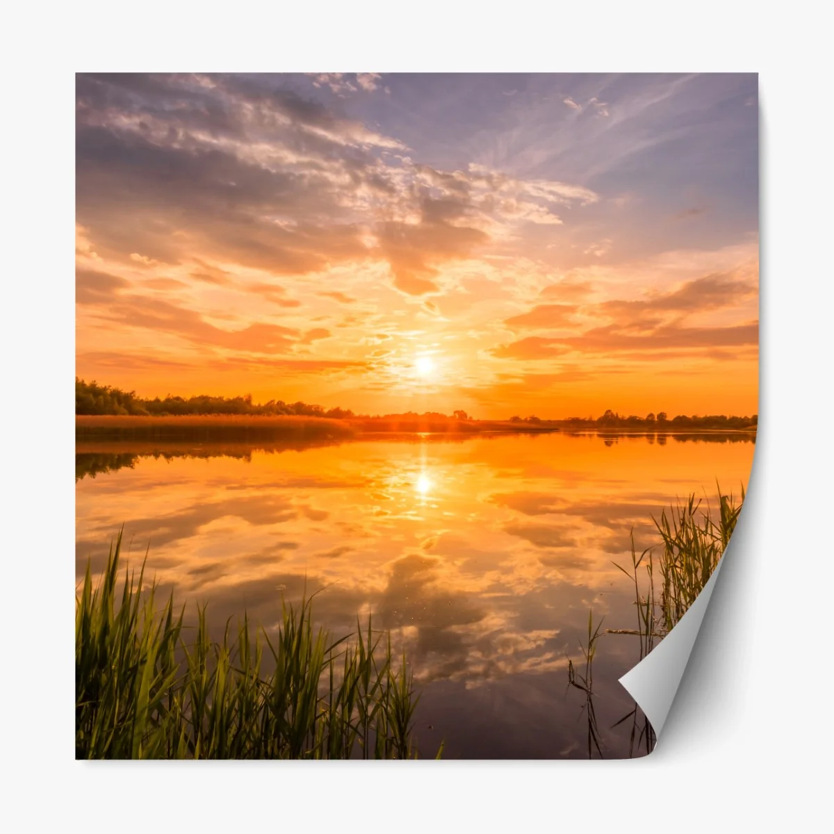 Repositionierbarer Aufkleber goldener sonnenuntergang über idyllischem see – Wallnifity® Repositionierbarer Aufkleber goldener sonnenuntergang über idyllischem see – Wallnifity®