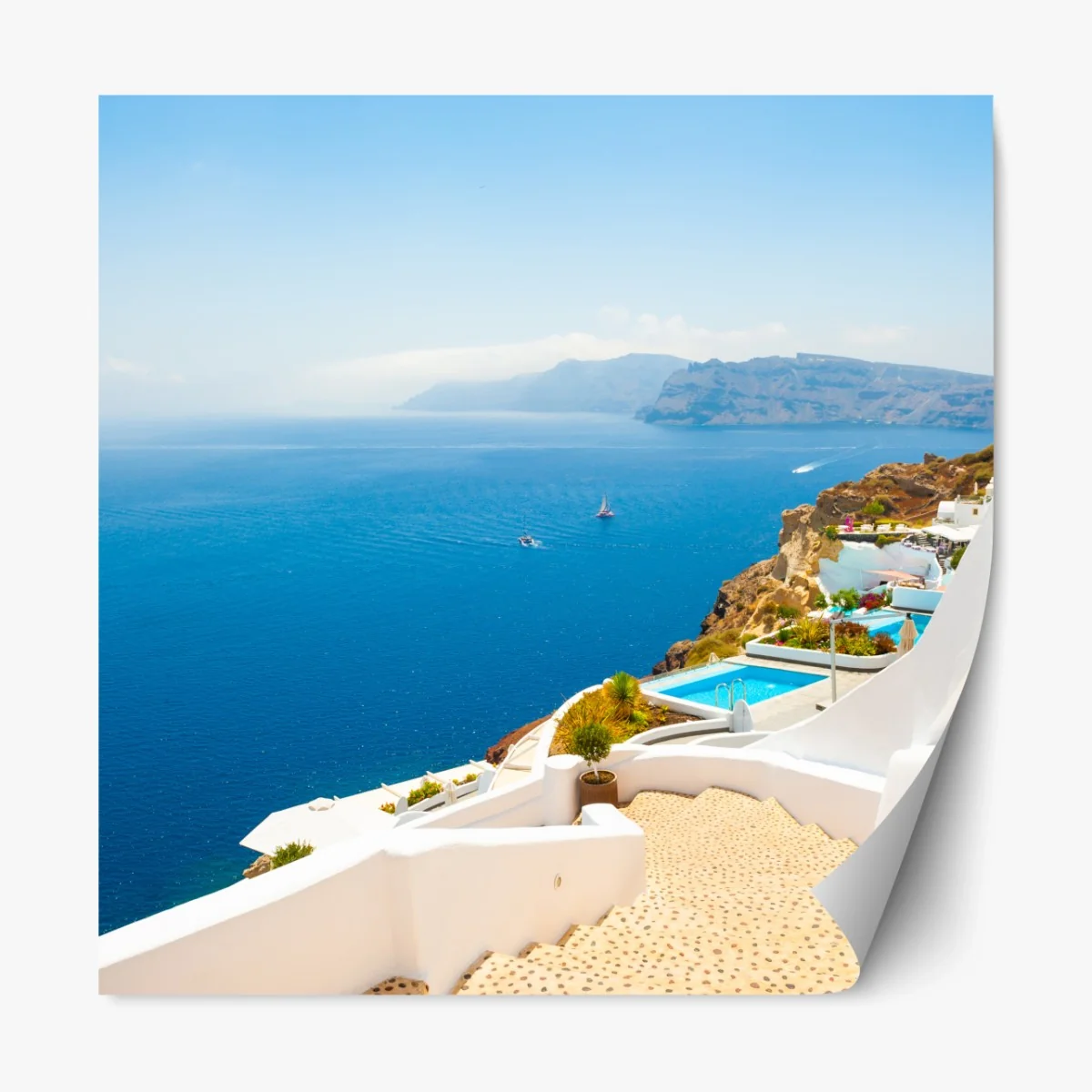 Repositionierbarer Aufkleber Santorini küstenblick mit weißer architektur – Wallnifity® Repositionierbarer Aufkleber Santorini küstenblick mit weißer architektur – Wallnifity®