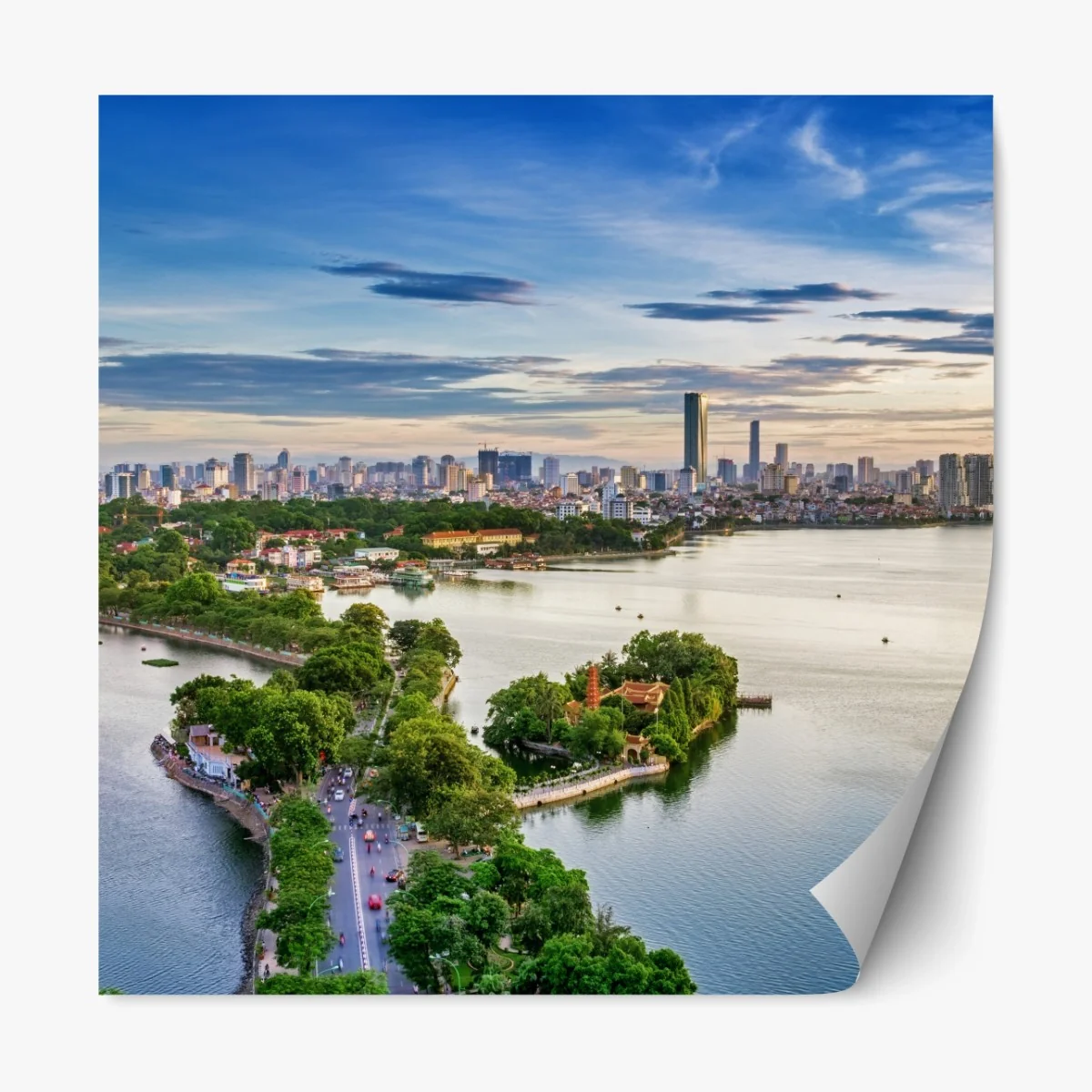 Repositionierbarer Aufkleber ruhige städtische panorama am see – Wallnifity® Repositionierbarer Aufkleber ruhige städtische panorama am see – Wallnifity®