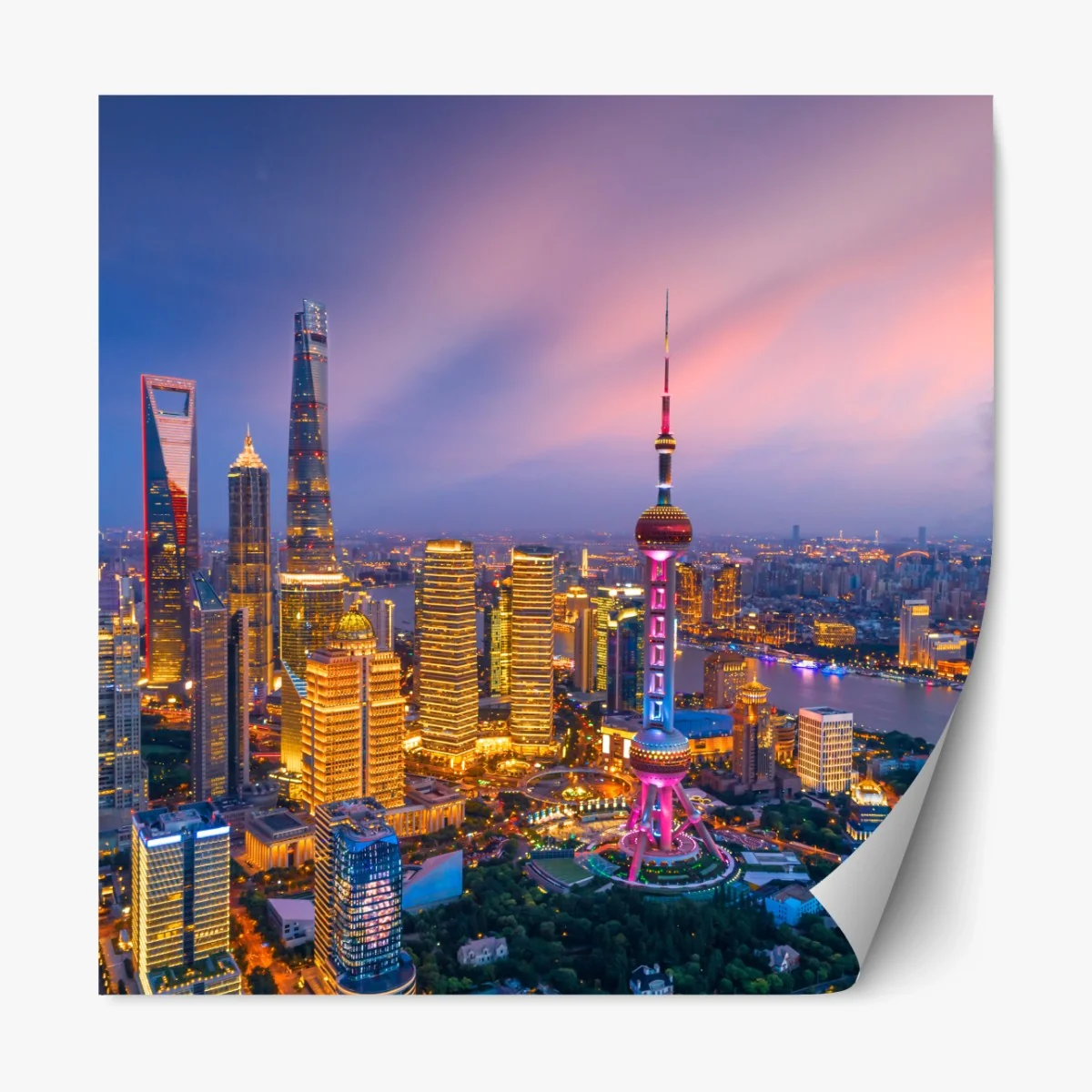 Repositionierbarer Aufkleber Shanghai nächtliche skyline – Wallnifity® Repositionierbarer Aufkleber Shanghai nächtliche skyline – Wallnifity®