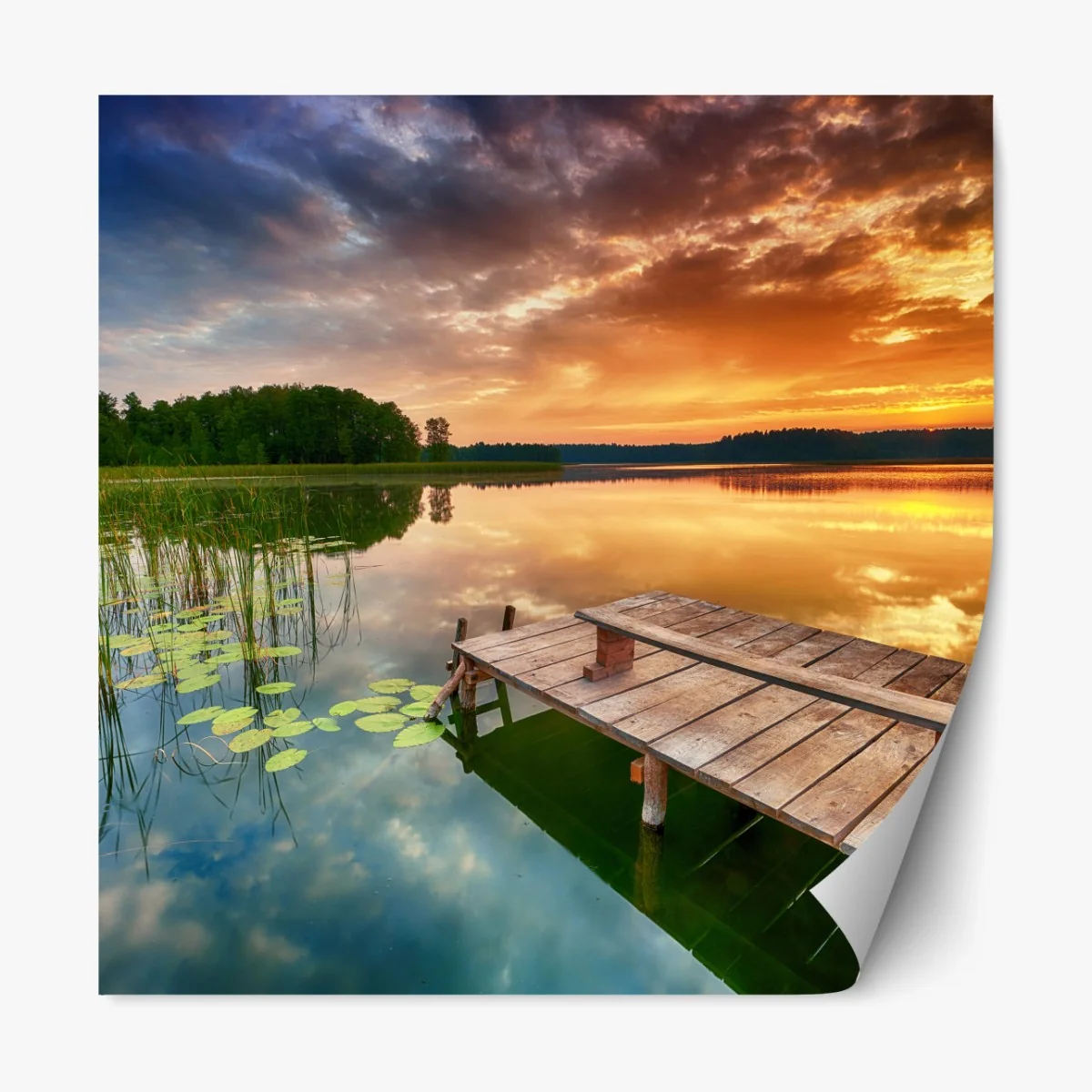 Repositionierbarer Aufkleber goldener sonnenaufgang über ruhigem see – Wallnifity® Repositionierbarer Aufkleber goldener sonnenaufgang über ruhigem see – Wallnifity®