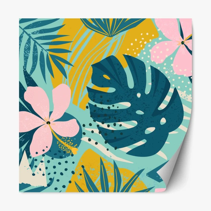 Repositionierbarer Aufkleber tropische blätter und blüten