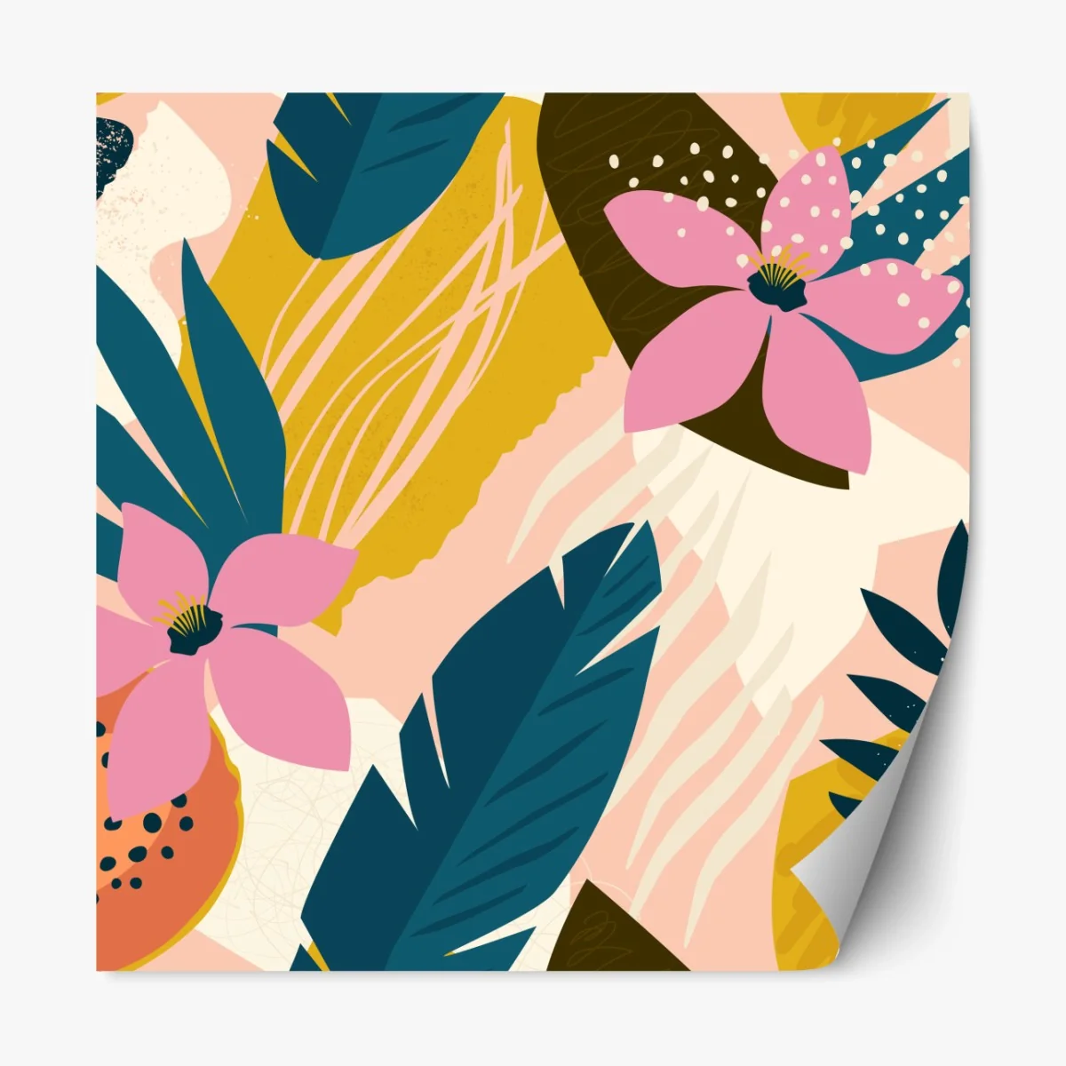 Repositionierbarer Aufkleber tropisches abstraktes blumenmotiv – Wallnifity®