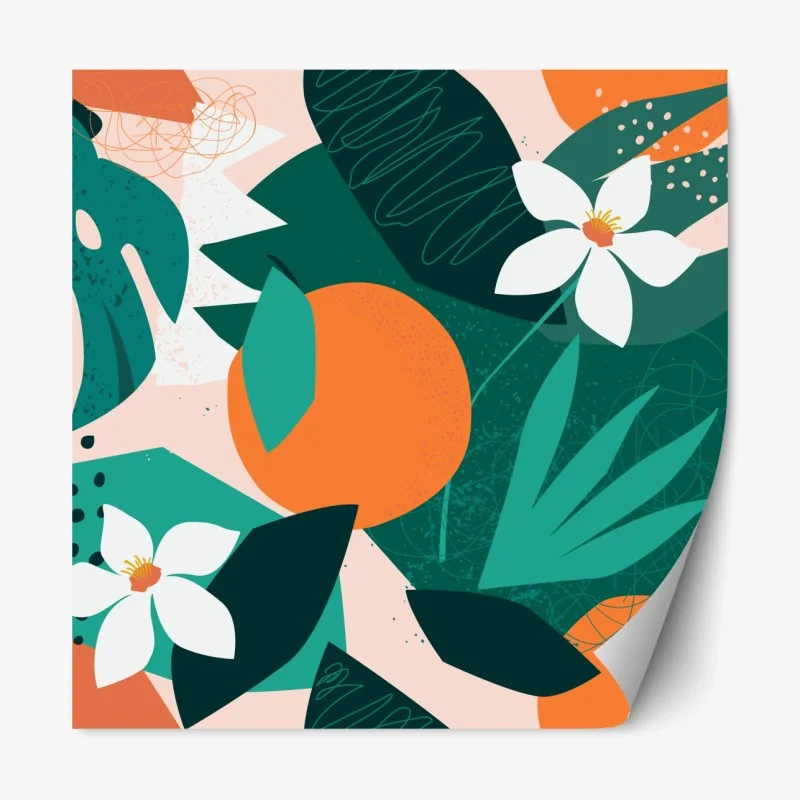 Repositionierbarer Aufkleber tropische blätter und zitrus illustration