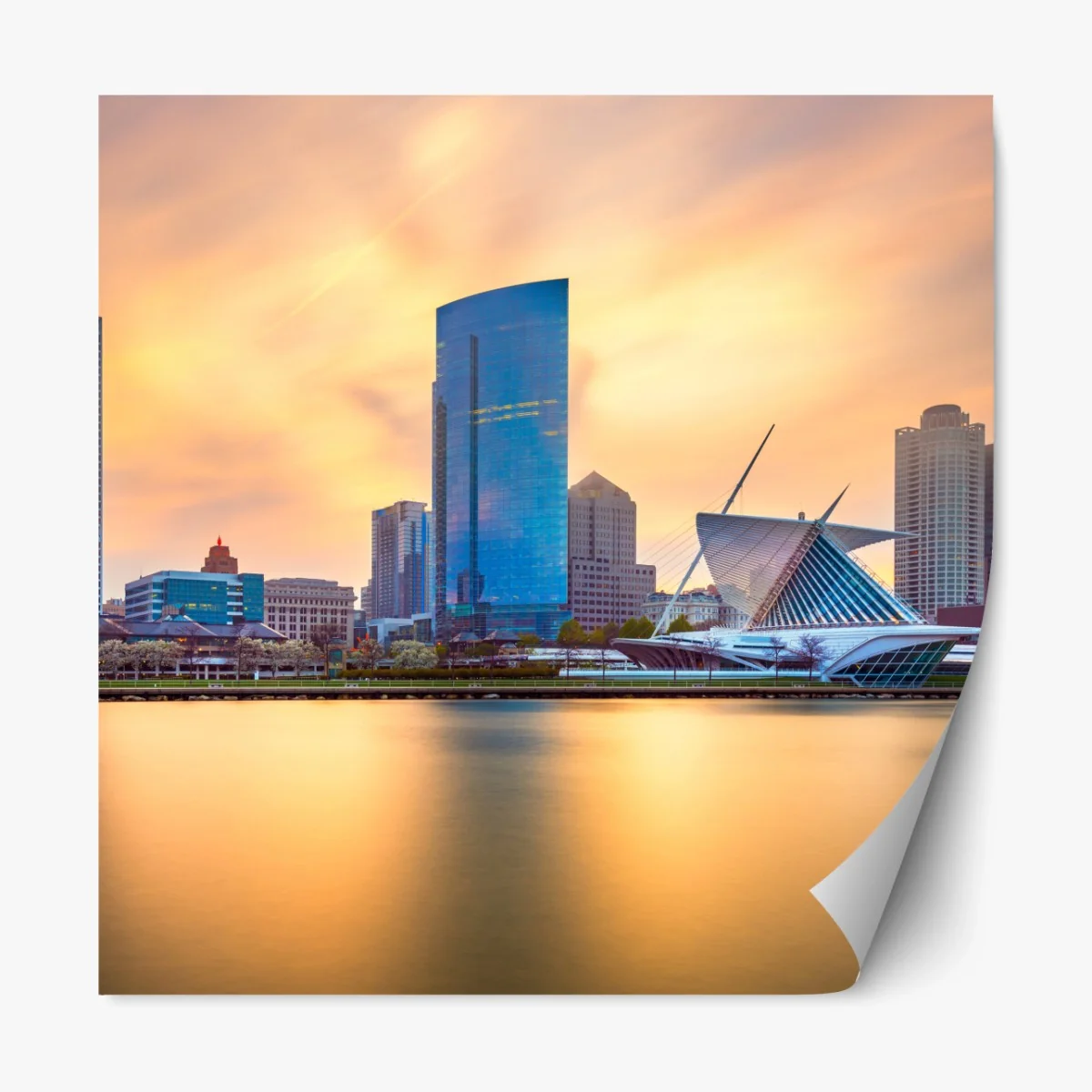 Repositionierbarer Aufkleber Milwaukee skyline bei dämmerung – Wallnifity® Repositionierbarer Aufkleber Milwaukee skyline bei dämmerung – Wallnifity®