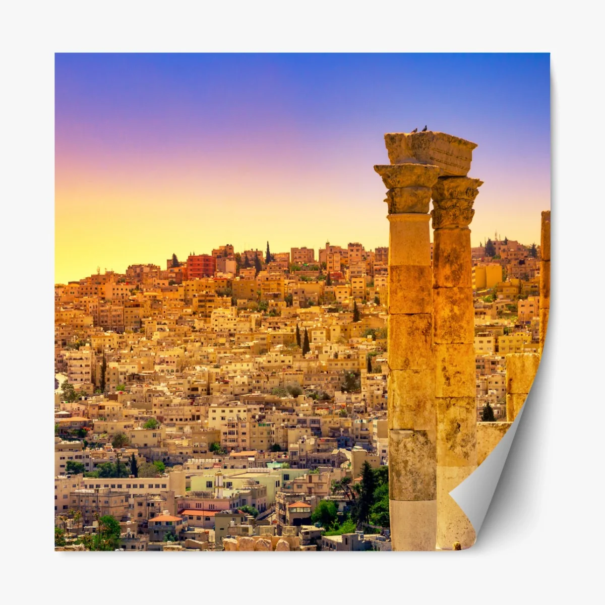 Repositionierbarer Aufkleber goldene Amman skyline mit antiken säulen – Wallnifity® Repositionierbarer Aufkleber goldene Amman skyline mit antiken säulen – Wallnifity®