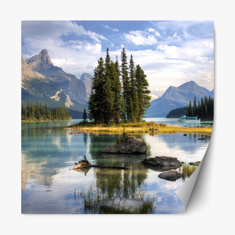 Repositionierbarer Aufkleber sonnenbeschienene waldstraße bis zum horizont – Wallnifity®