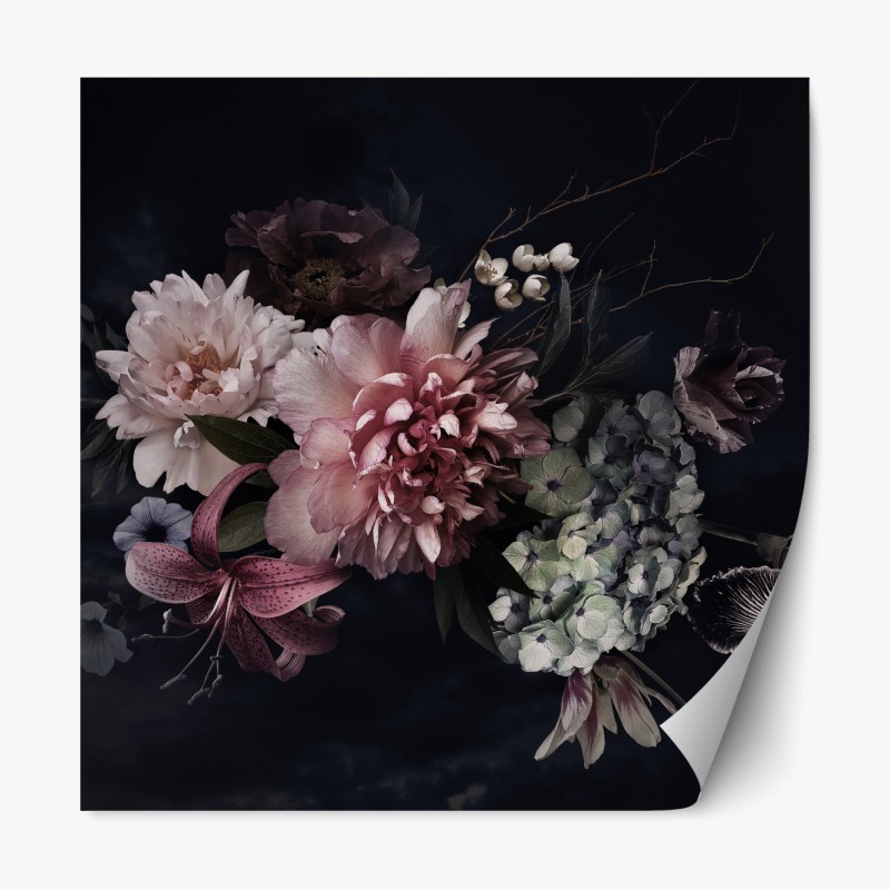 Repositionierbarer Aufkleber düsterer pfingstrosen- und hortensienstrauß