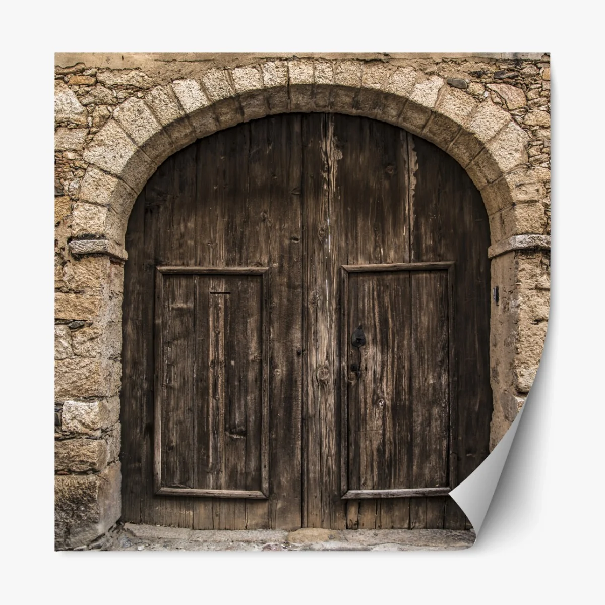 Repositionierbarer Aufkleber rustikale holztür mit steinbogen – Wallnifity® Repositionierbarer Aufkleber rustikale holztür mit steinbogen – Wallnifity®