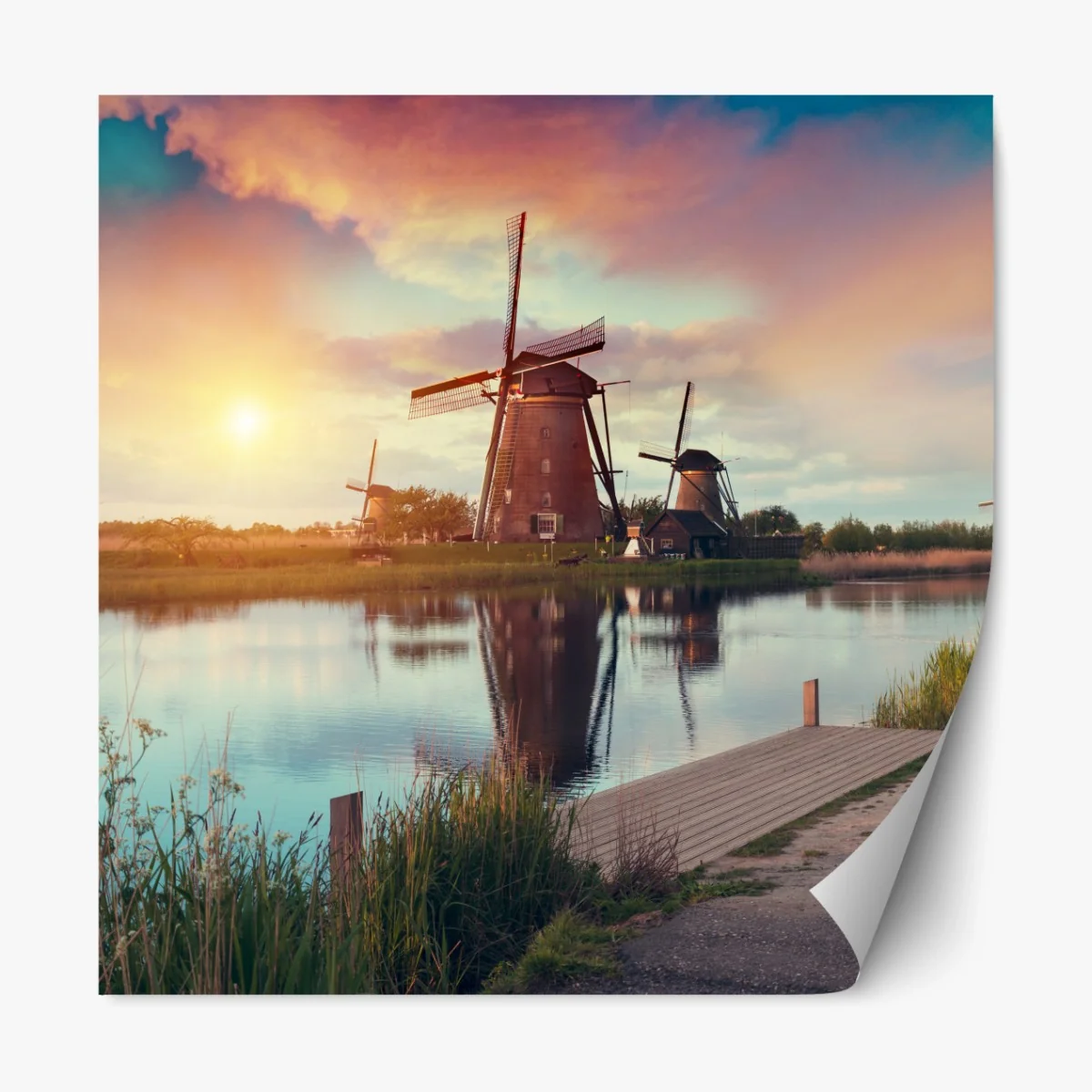 Repositionierbarer Aufkleber sonnenuntergang über windmühlen in den Niederlanden – Wallnifity® Repositionierbarer Aufkleber sonnenuntergang über windmühlen in den Niederlanden – Wallnifity®