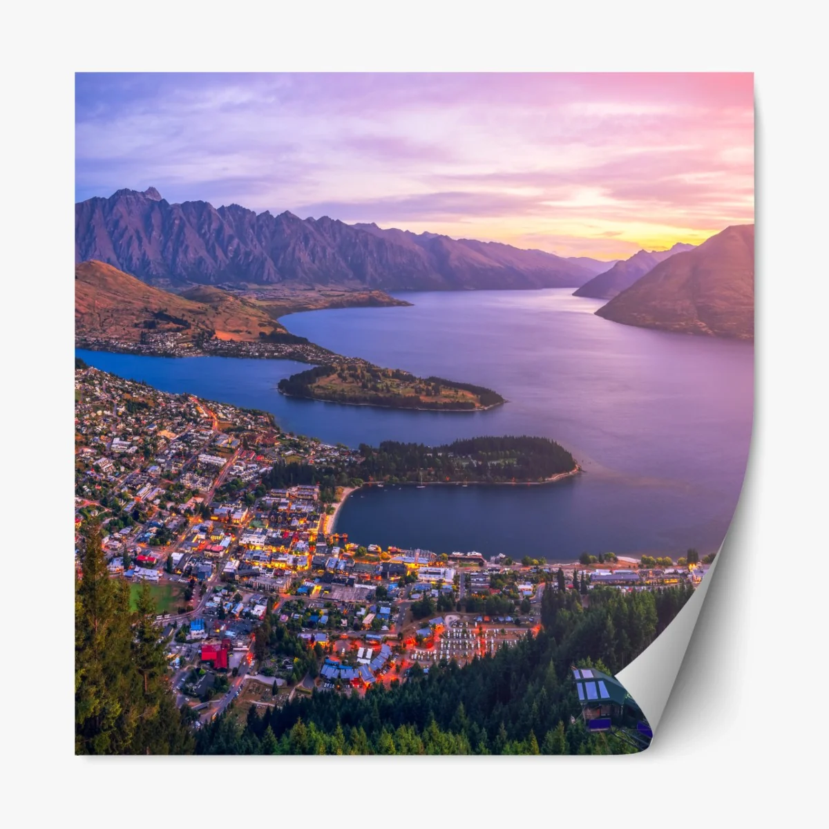Repositionierbarer Aufkleber Queenstown panorama bei dämmerung – Wallnifity® Repositionierbarer Aufkleber Queenstown panorama bei dämmerung – Wallnifity®