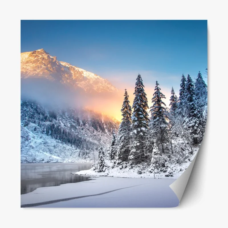 Repositionierbarer Aufkleber winterlicher sonnenaufgang am Morskie Oko