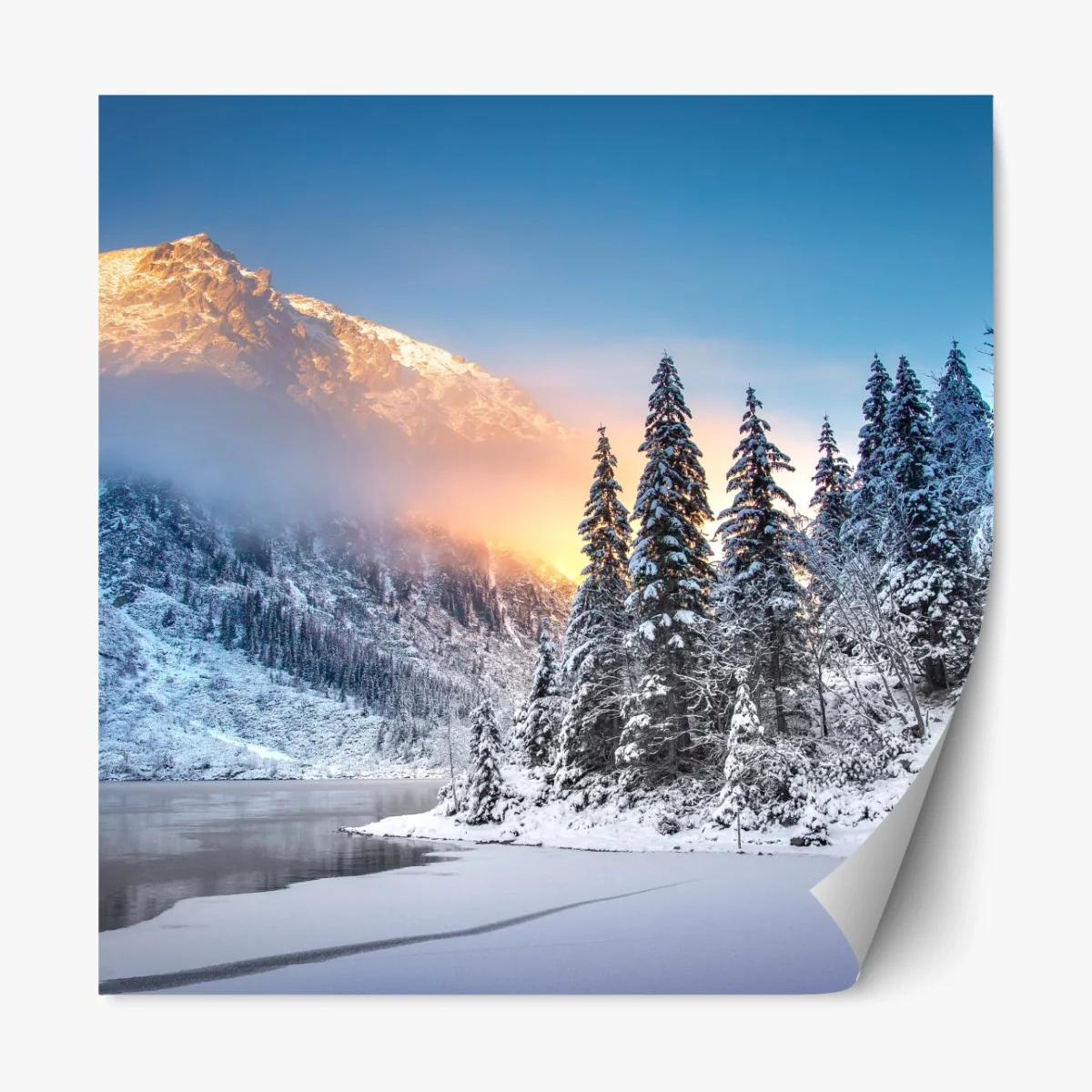 Repositionierbarer Aufkleber winterlicher sonnenaufgang am Morskie Oko – Wallnifity® Repositionierbarer Aufkleber winterlicher sonnenaufgang am Morskie Oko – Wallnifity®